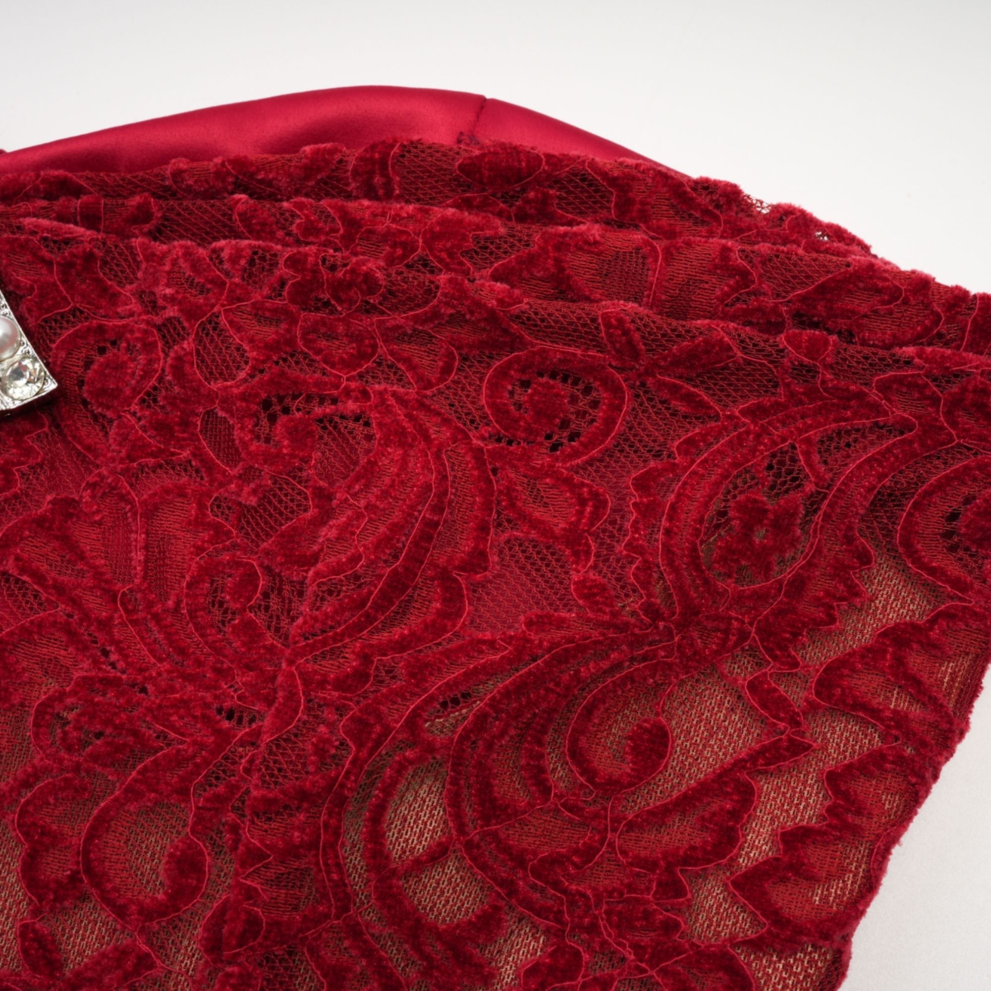 Belle red embellished midi dress (with gloves)