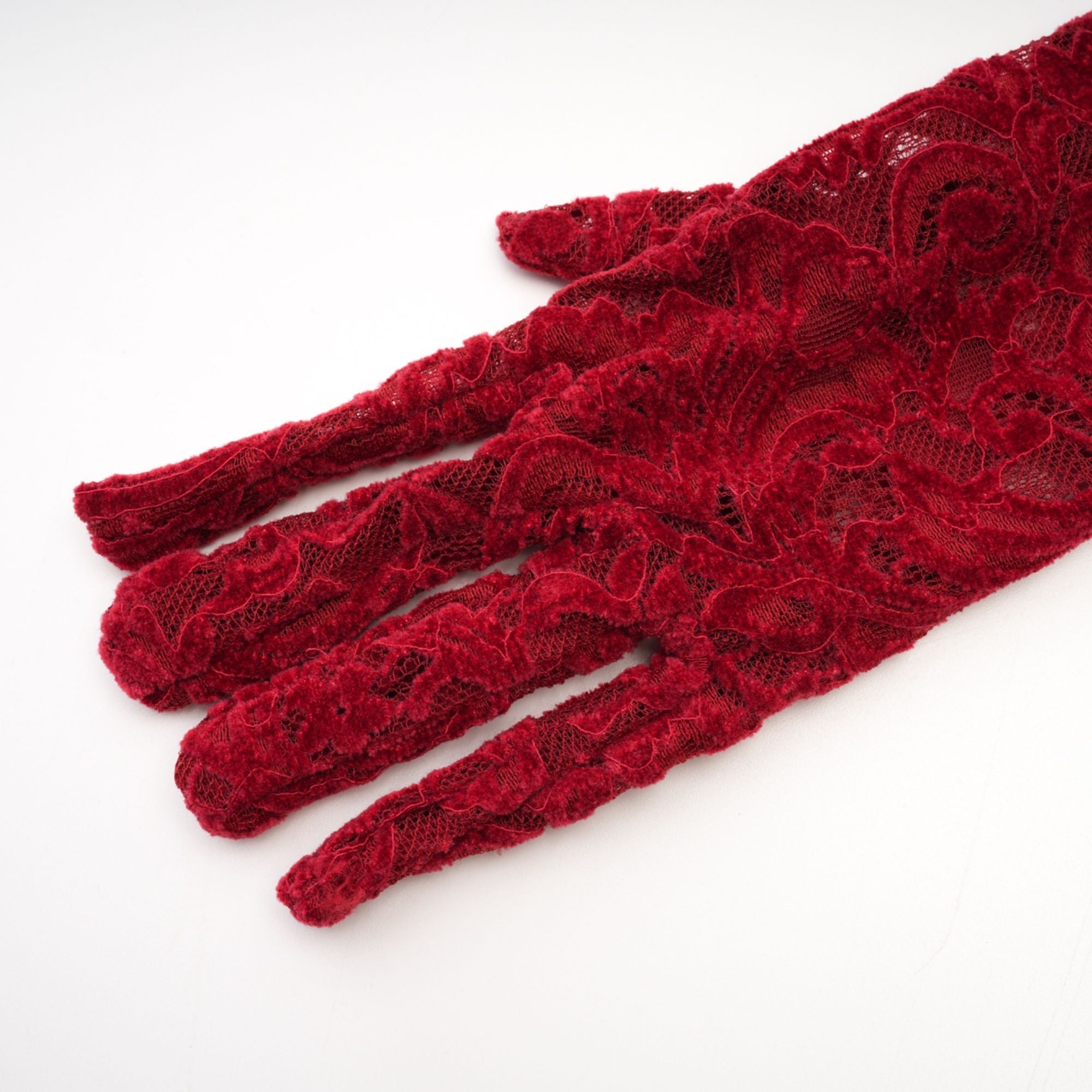 Belle red embellished midi dress (with gloves)