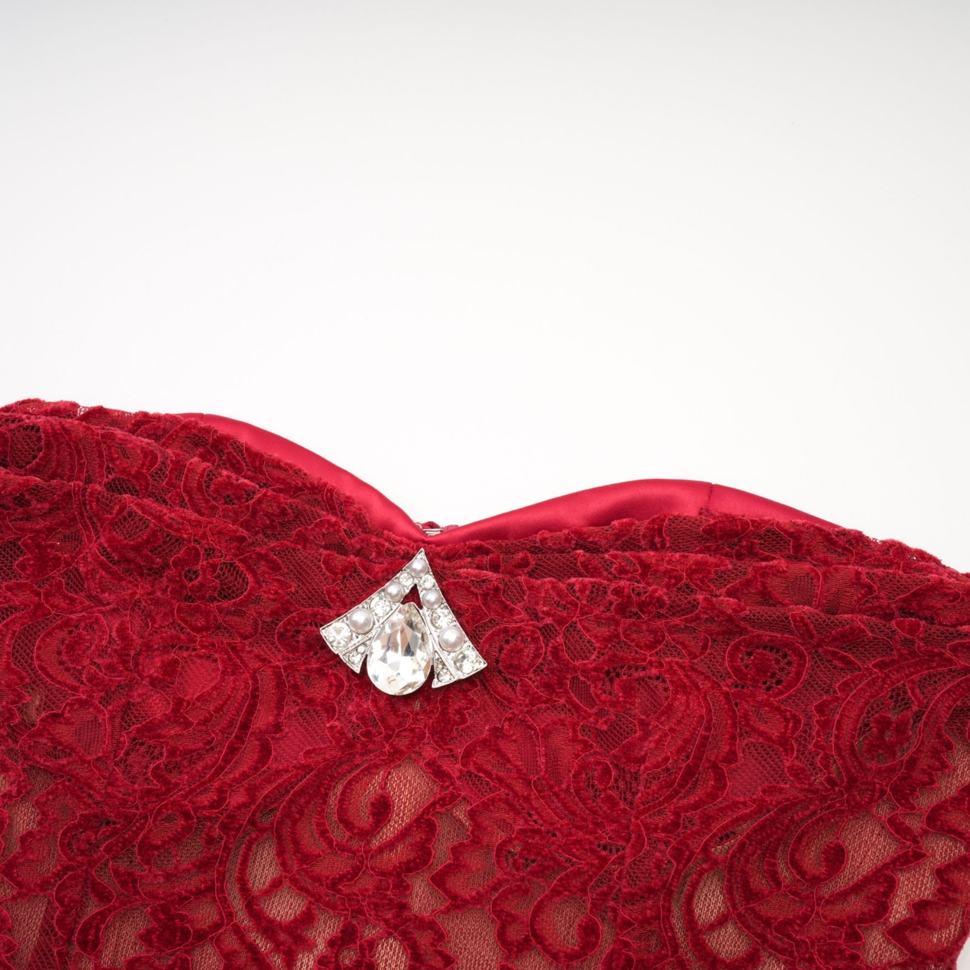 Belle red embellished midi dress (with gloves)