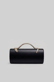 Structured Clutch Bag with Snake Handle And Gold Chain – Black