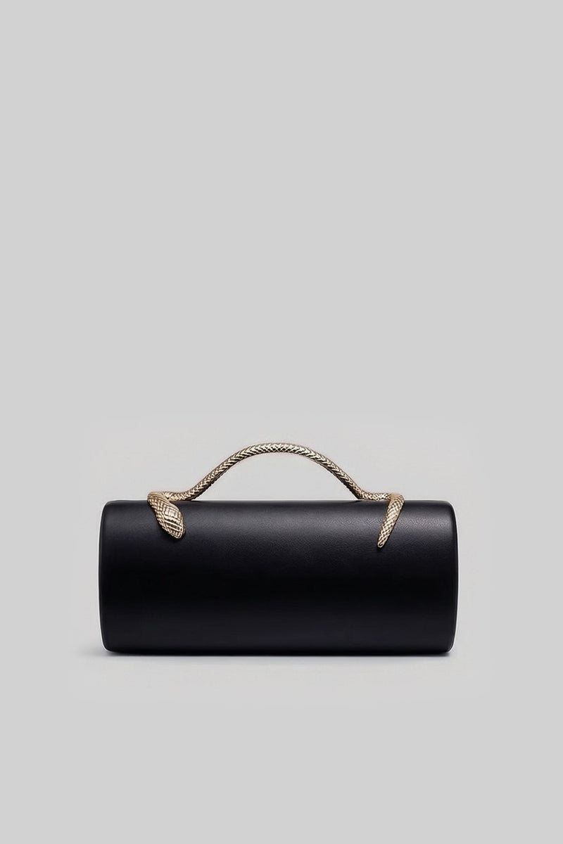 Structured Clutch Bag with Snake Handle And Gold Chain – Black