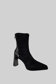 Ottavia Glossy Heel Suede Ankle Boot - Black