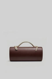 Structured Clutch Bag with Snake Handle And Gold Chain – Brown
