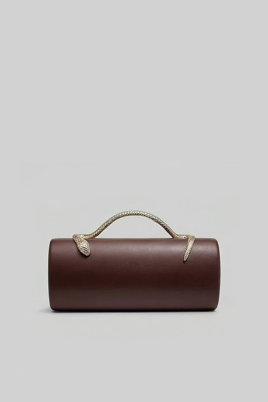 Structured Clutch Bag with Snake Handle And Gold Chain – Brown
