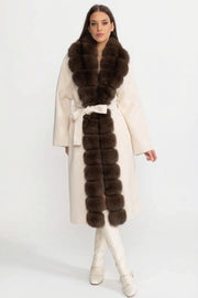 Wool Long Coat with Fox Fur Front – Ivoire/Brown