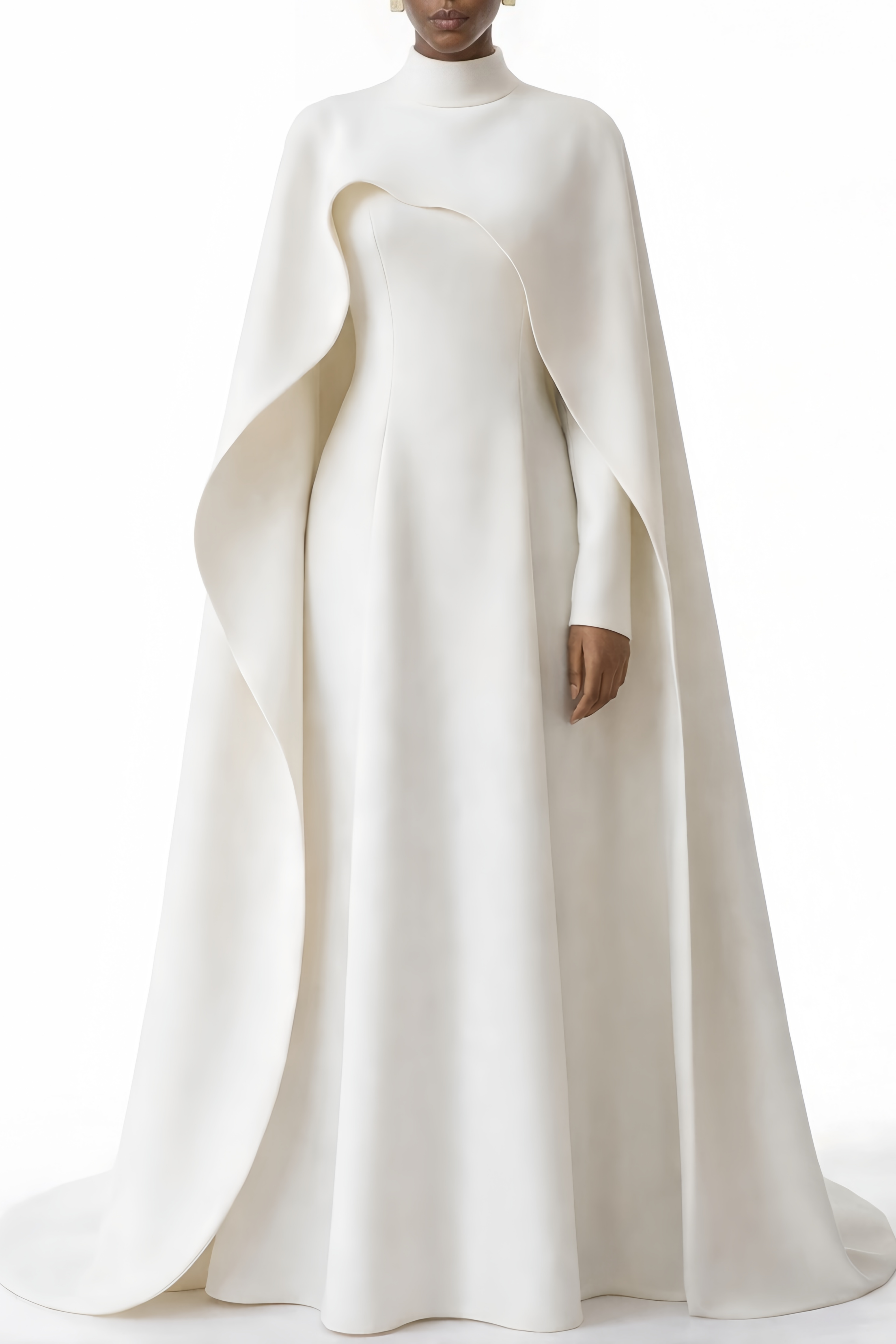 Antonina White Cape Maxi Gown with Long Sleeves (Final Sale-US Only)