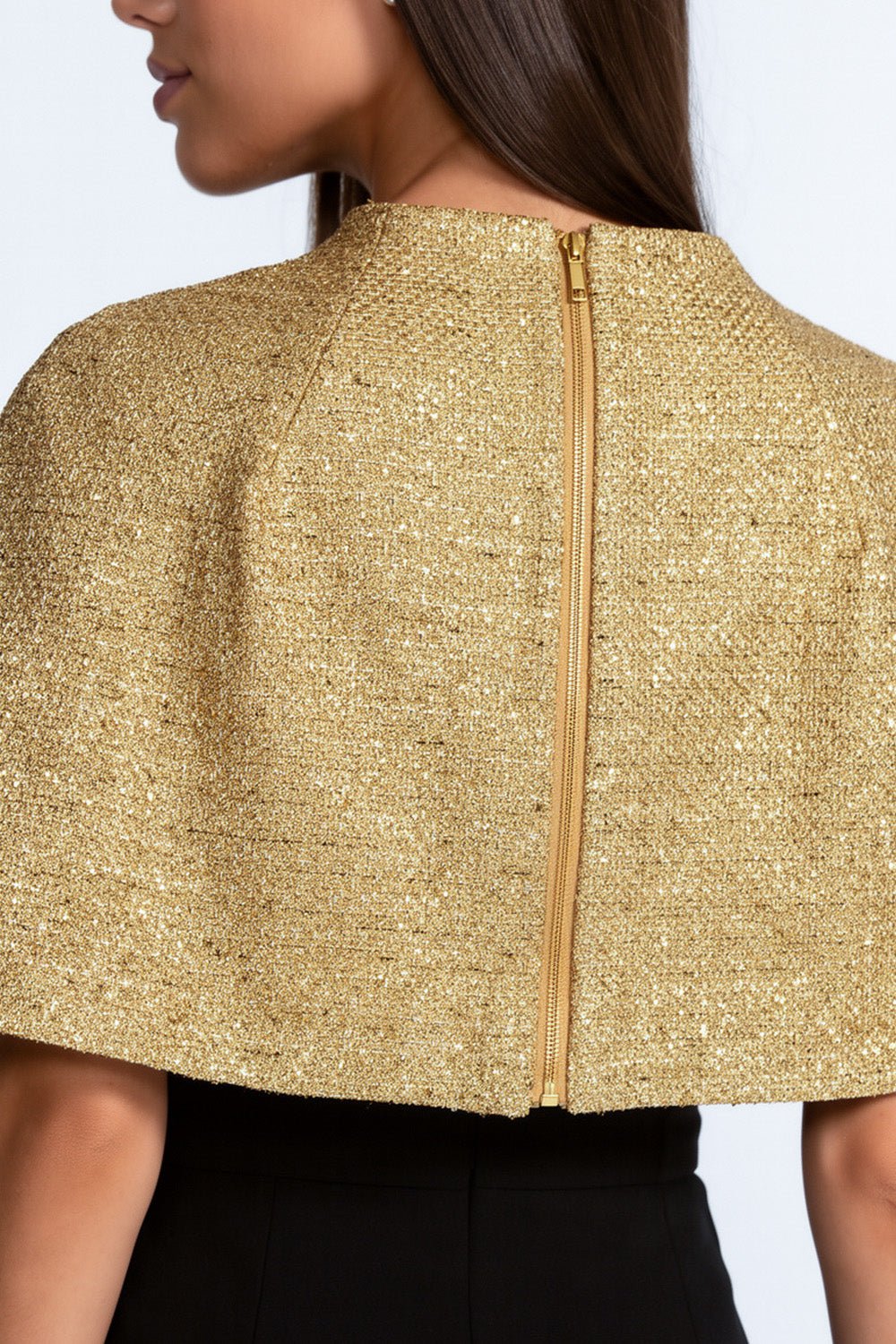 Textured Cape With Metallic Woven Finish - Gold