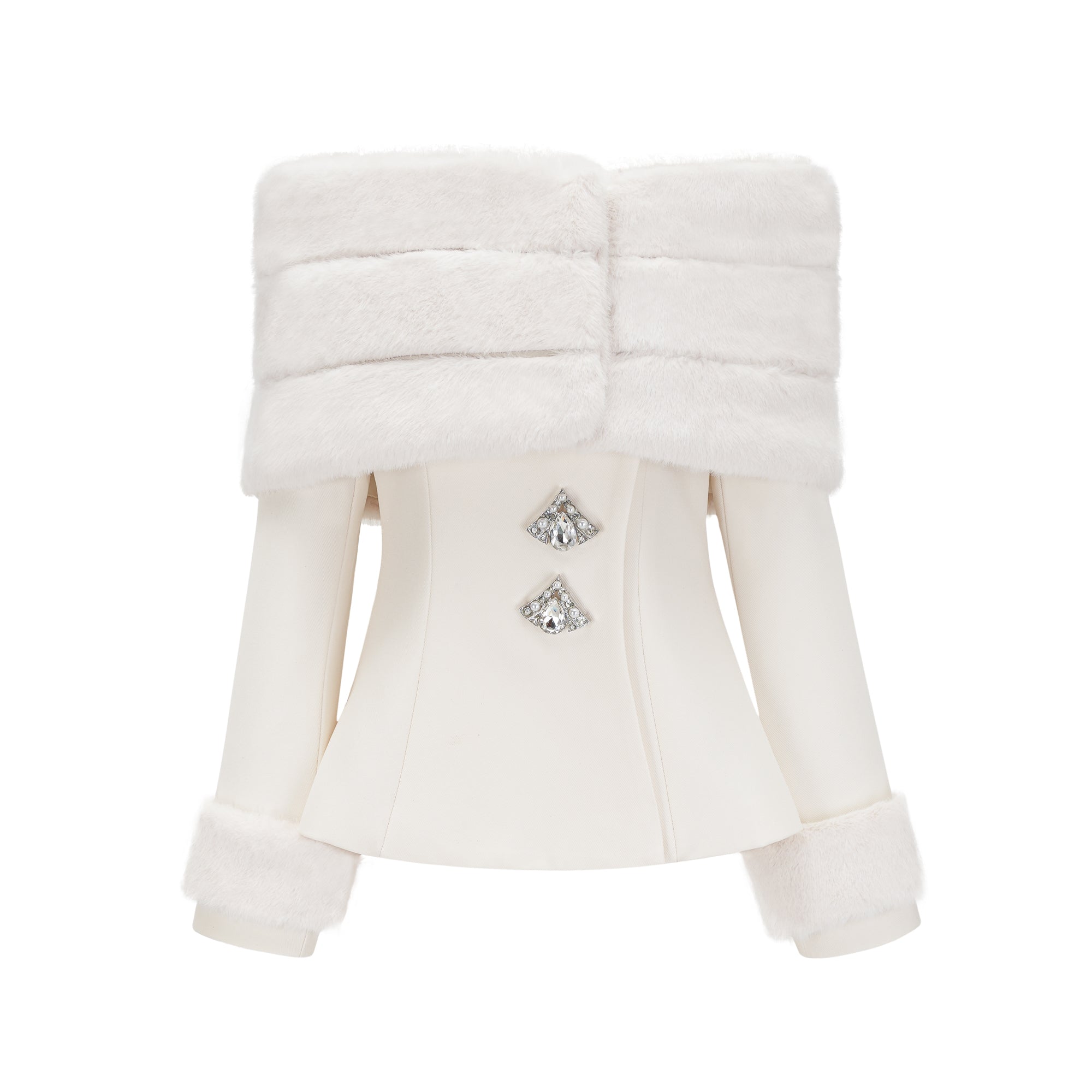 Caitlin white faux-fur jacket & skirt matching set