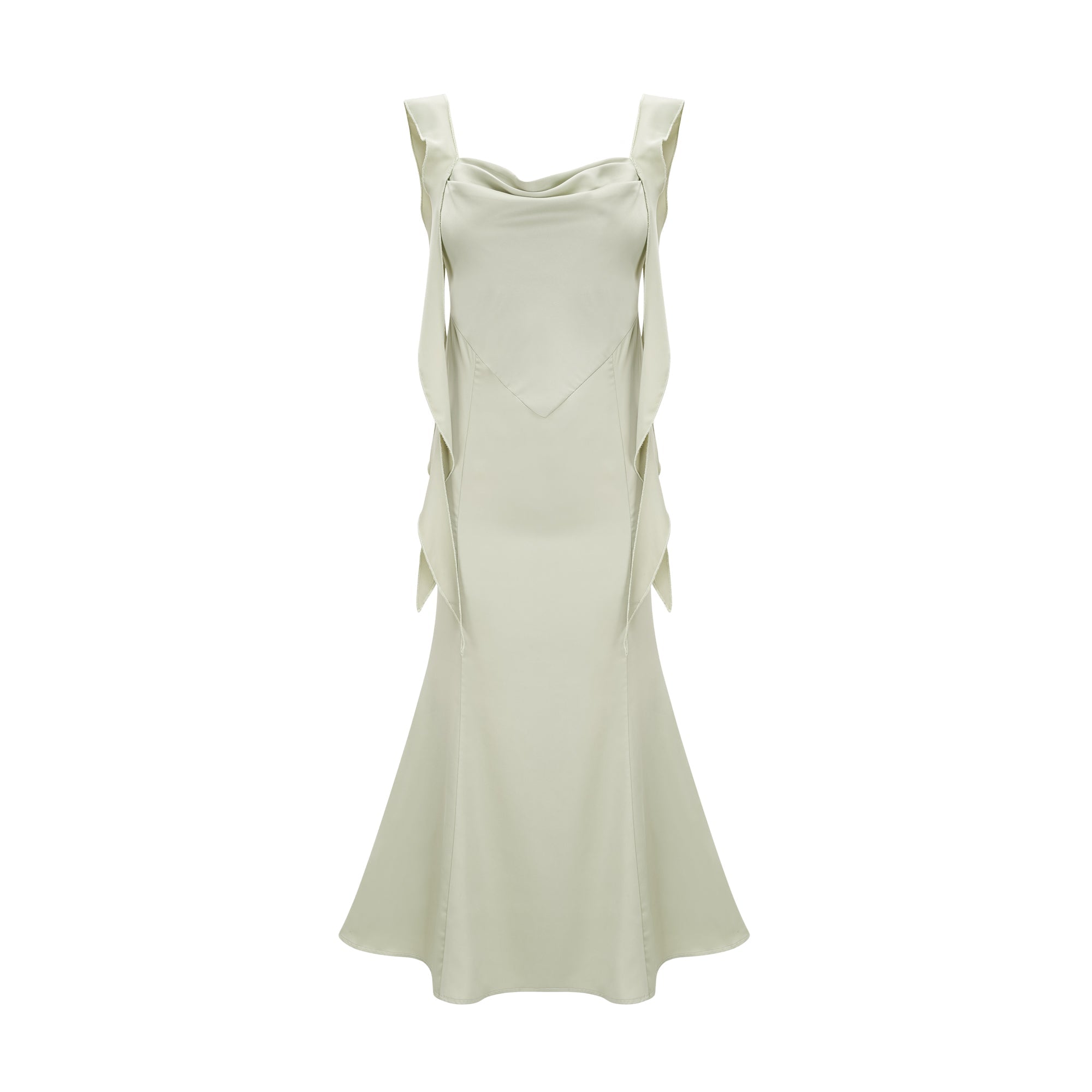Caroline green satin midi dress with bra pads (US Only)