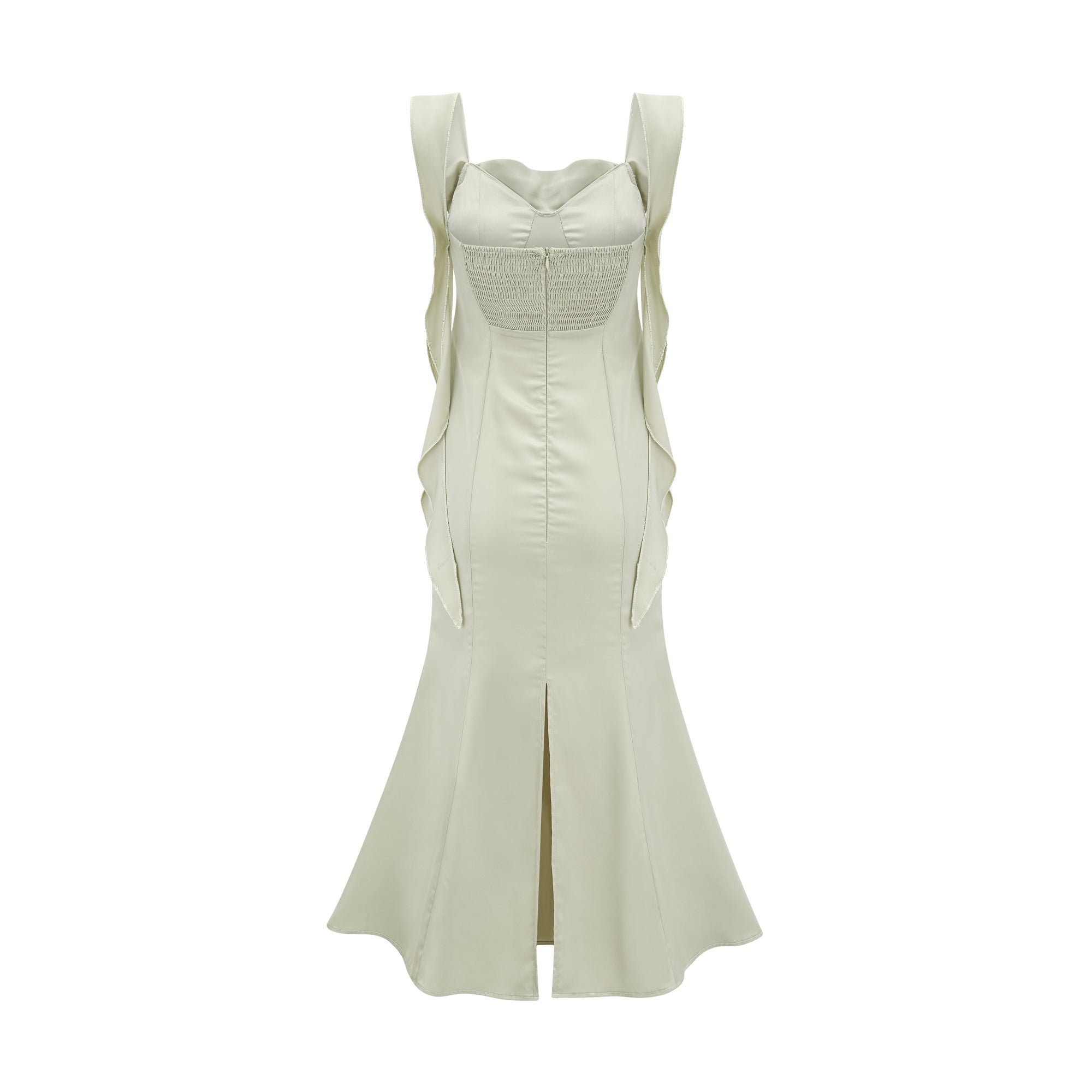 Caroline green satin midi dress with bra pads (US Only)