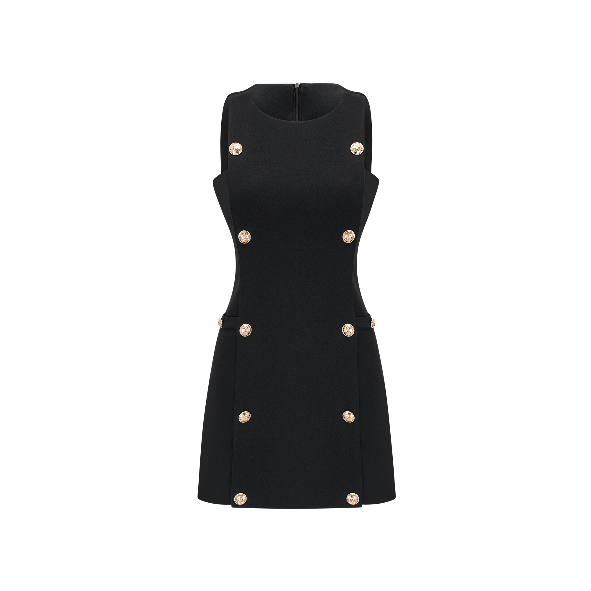 Cascade button-detail black mini dress (US Only)