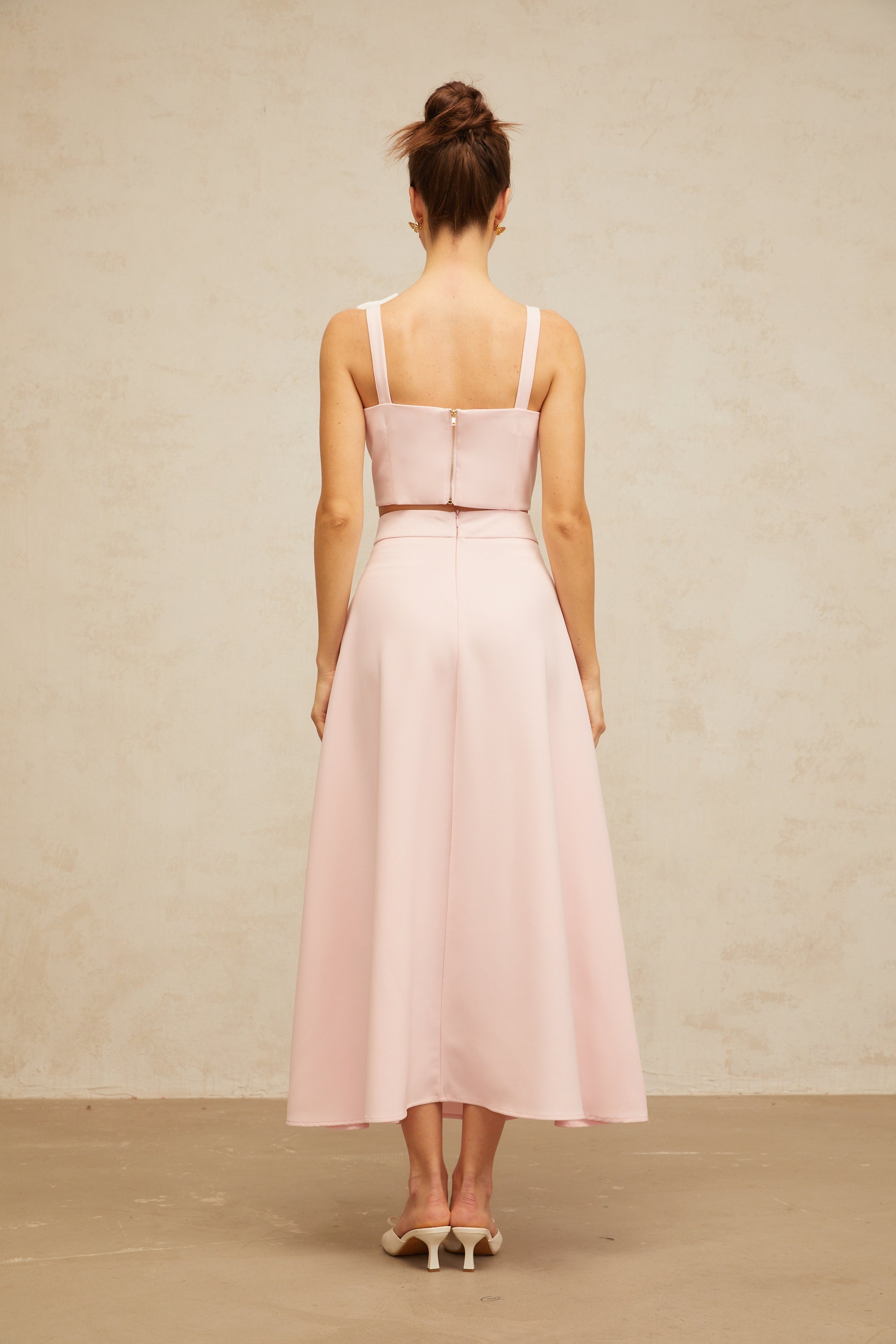 Uxue pink floral-appliqué top & skirt matching set