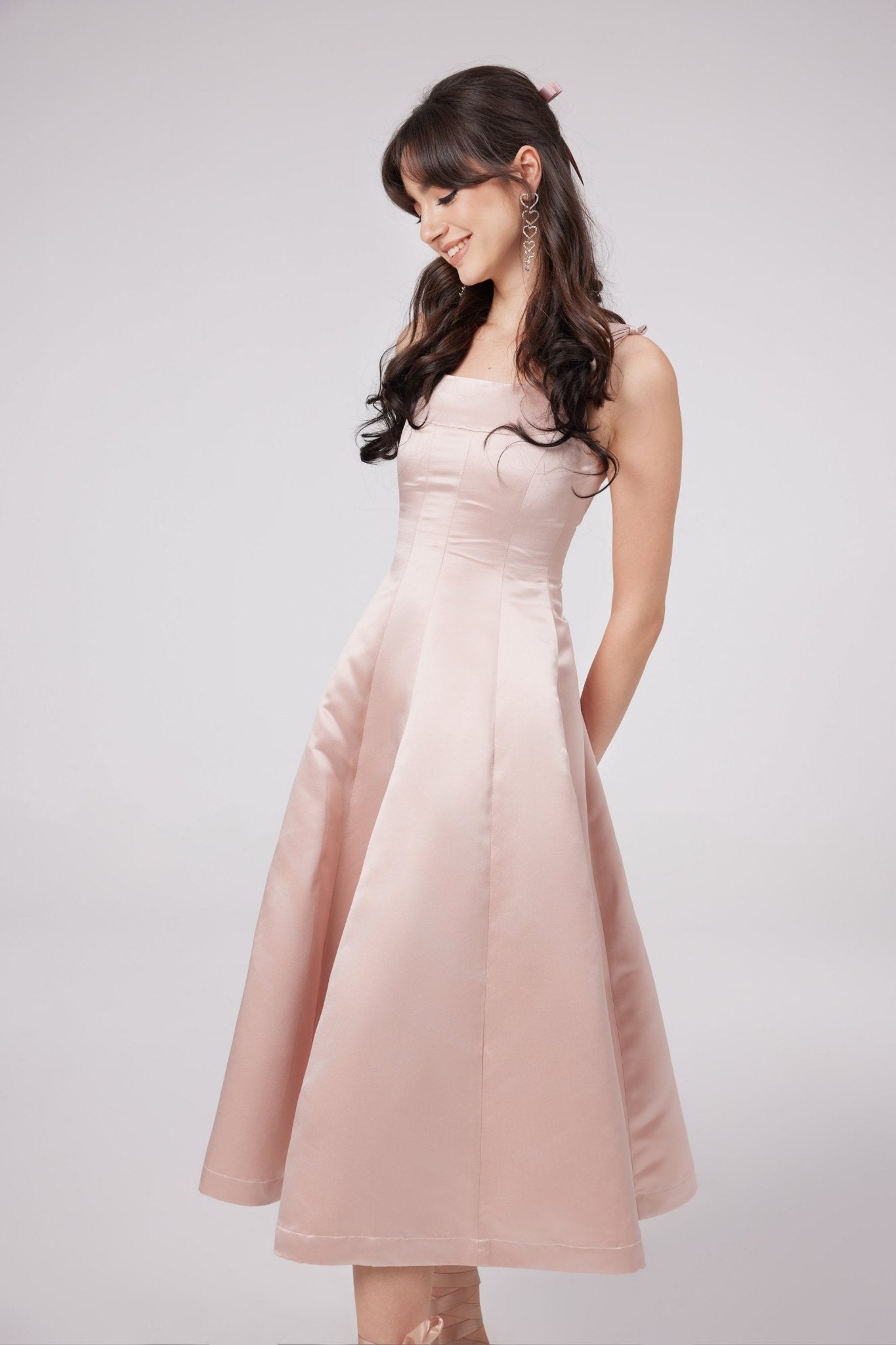 Coralie pink bowknot pleated midi dress (Final Sale-US Only)