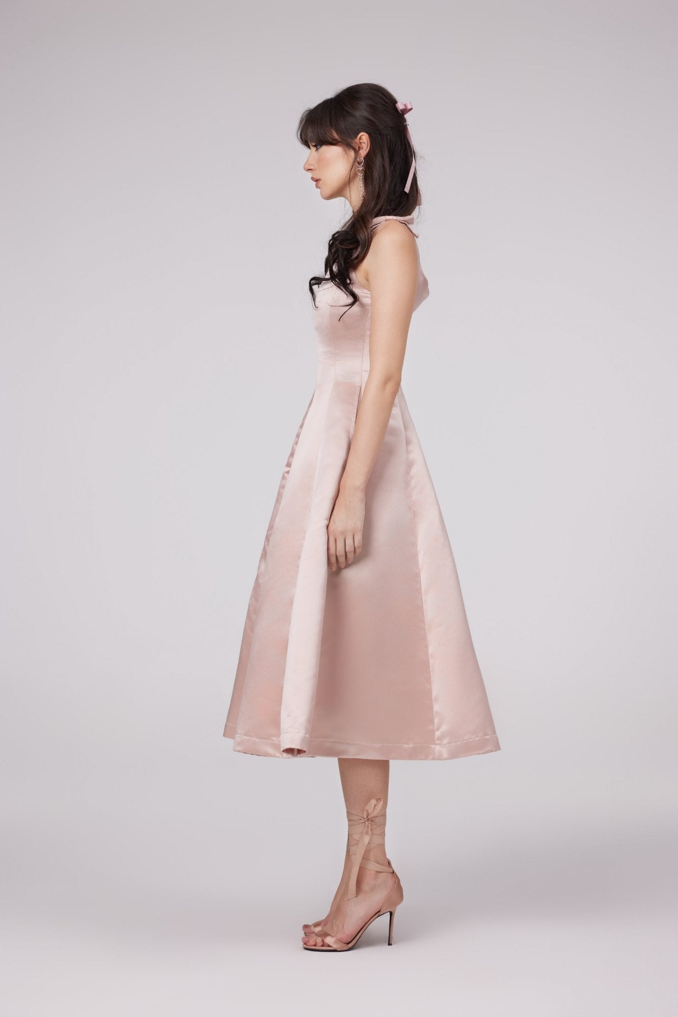 Coralie pink bowknot pleated midi dress (Final Sale-US Only)