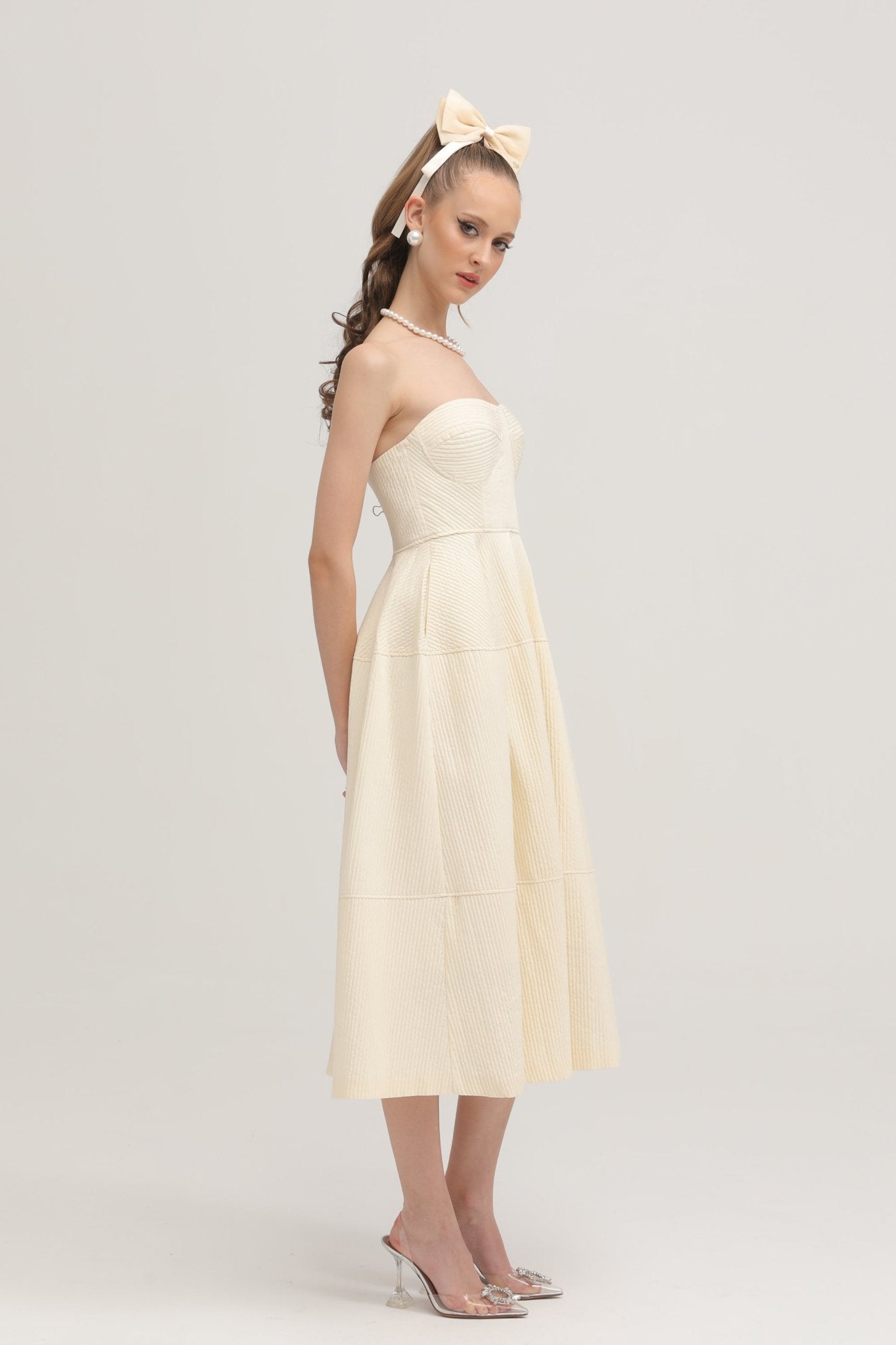 Cortny bustier-style pleated midi dress (US Only)