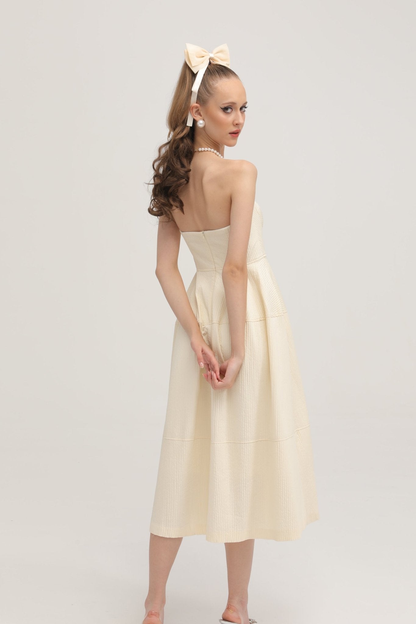 Cortny bustier-style pleated midi dress (US Only)