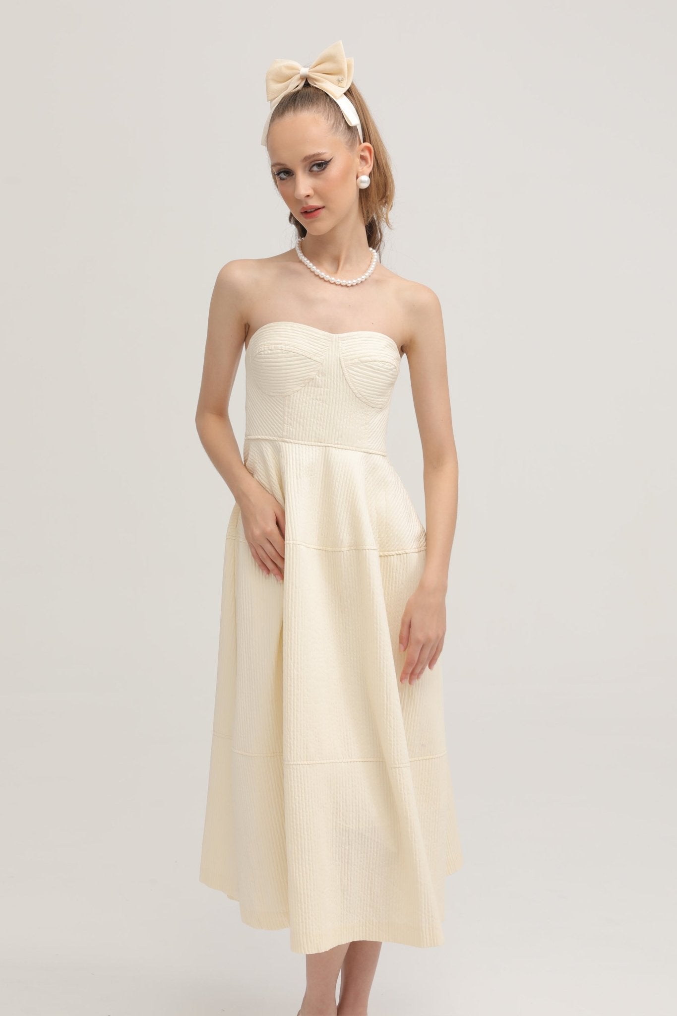 Cortny bustier-style pleated midi dress (US Only)