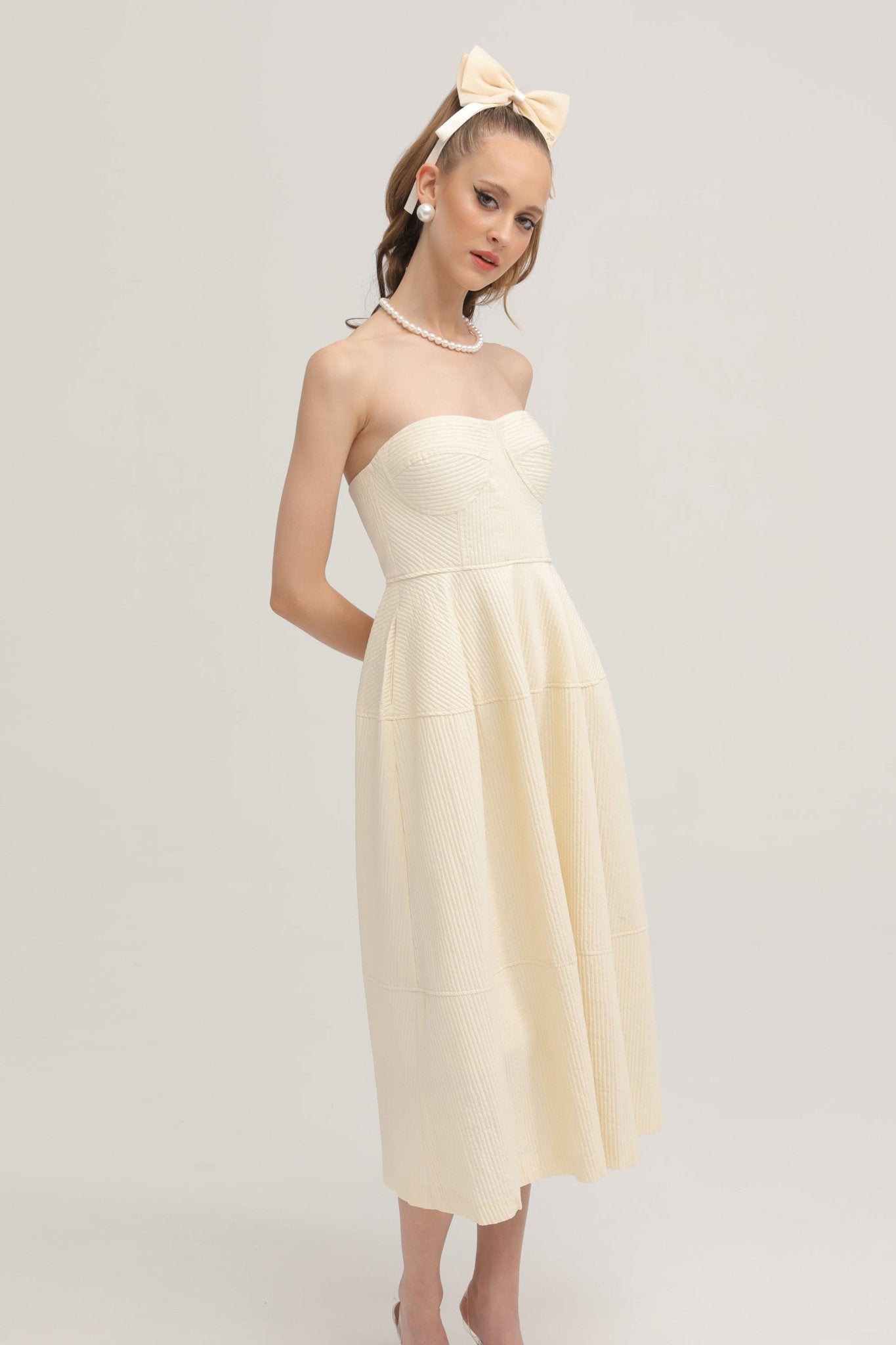 Cortny bustier-style pleated midi dress (US Only)