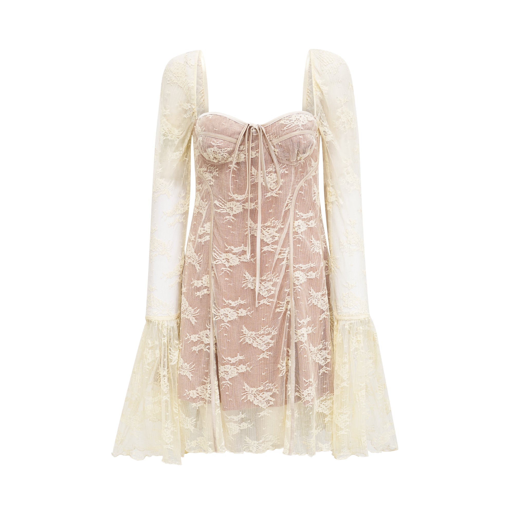 Cyrielle cream-white flared-cuff long-sleeved dress (Final Sale)