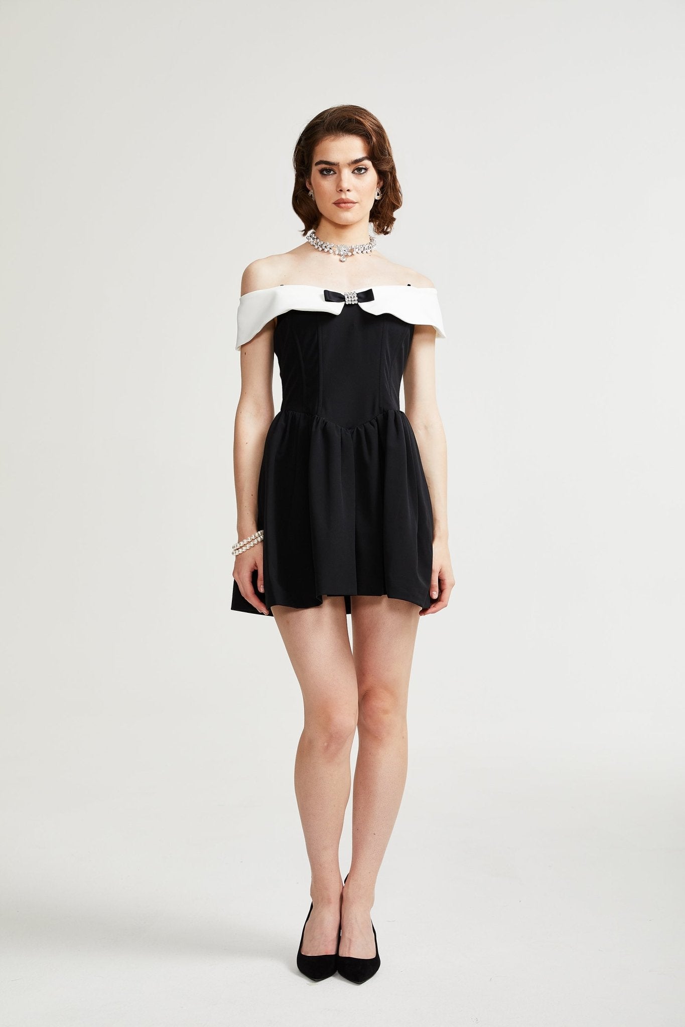 Deniece Black Off-The-Shoulder Mini Dress (US Only)