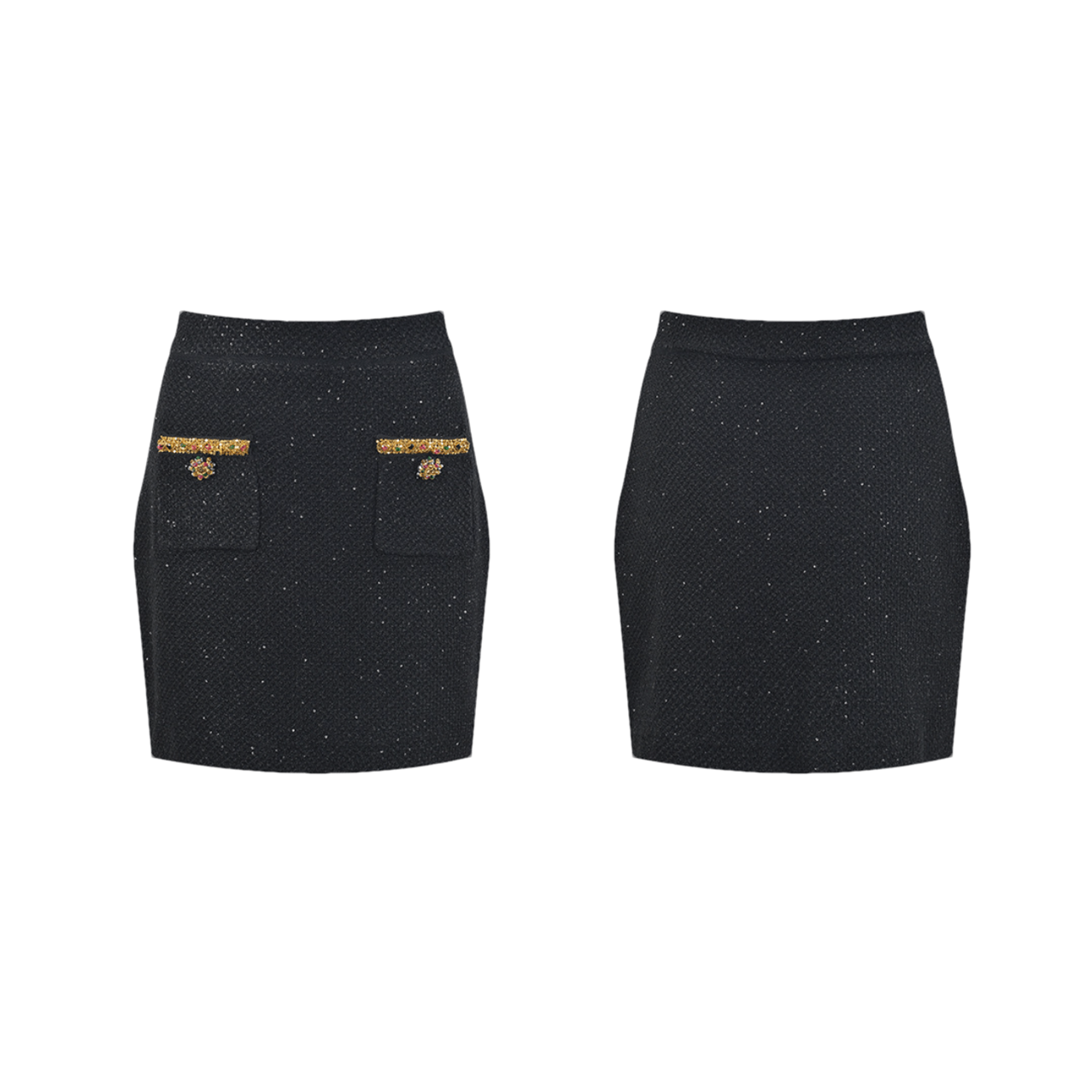 Ariane black sequined tweed jacket & skirt matching set