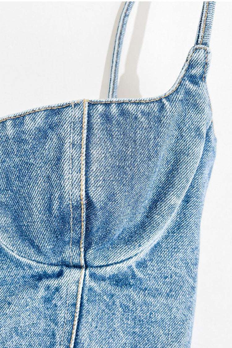 Denim Top with Straps - Blue