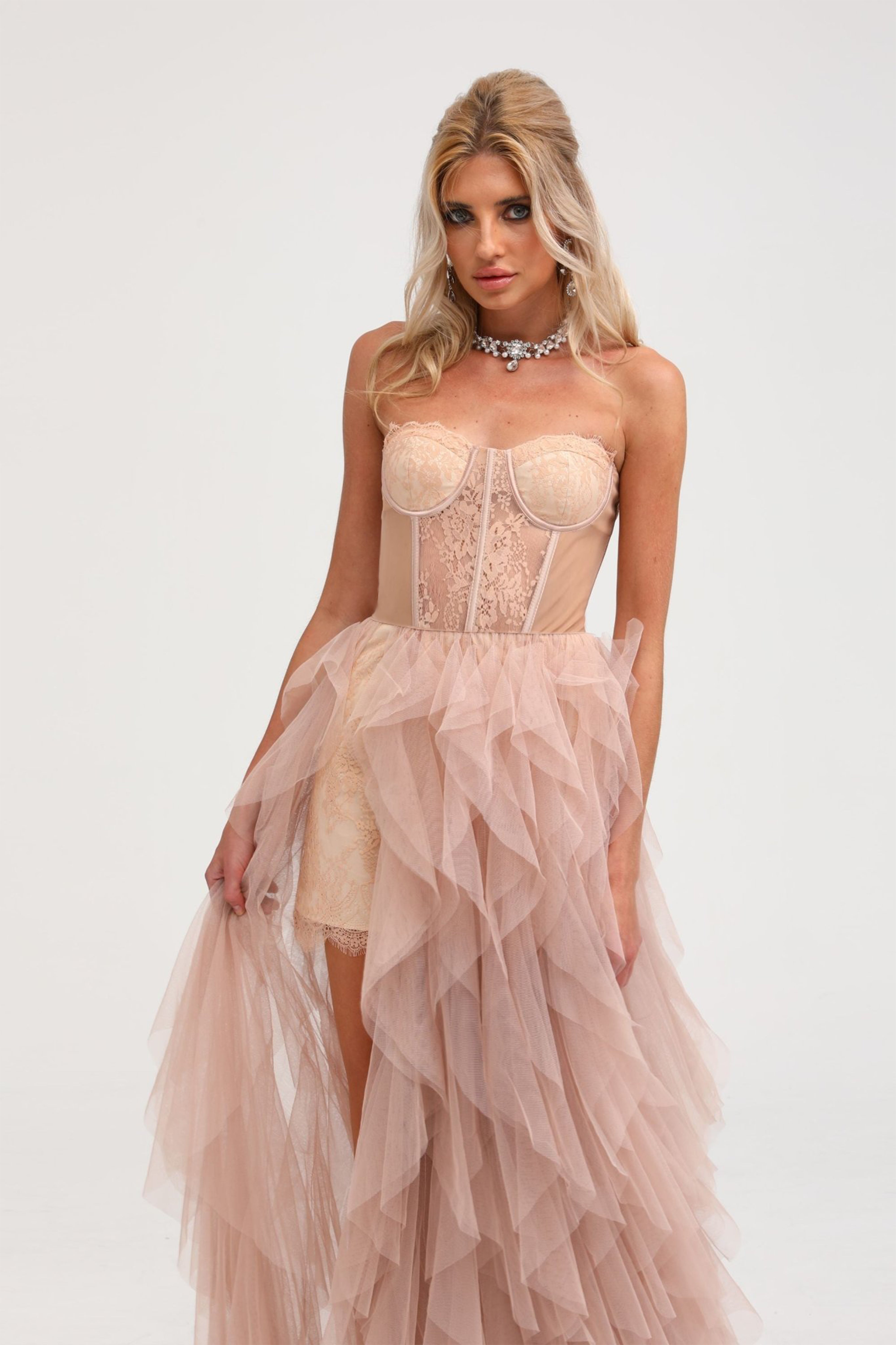 Eilís Pink Bustier Mesh Maxi Dress (Final Sale-US Only)