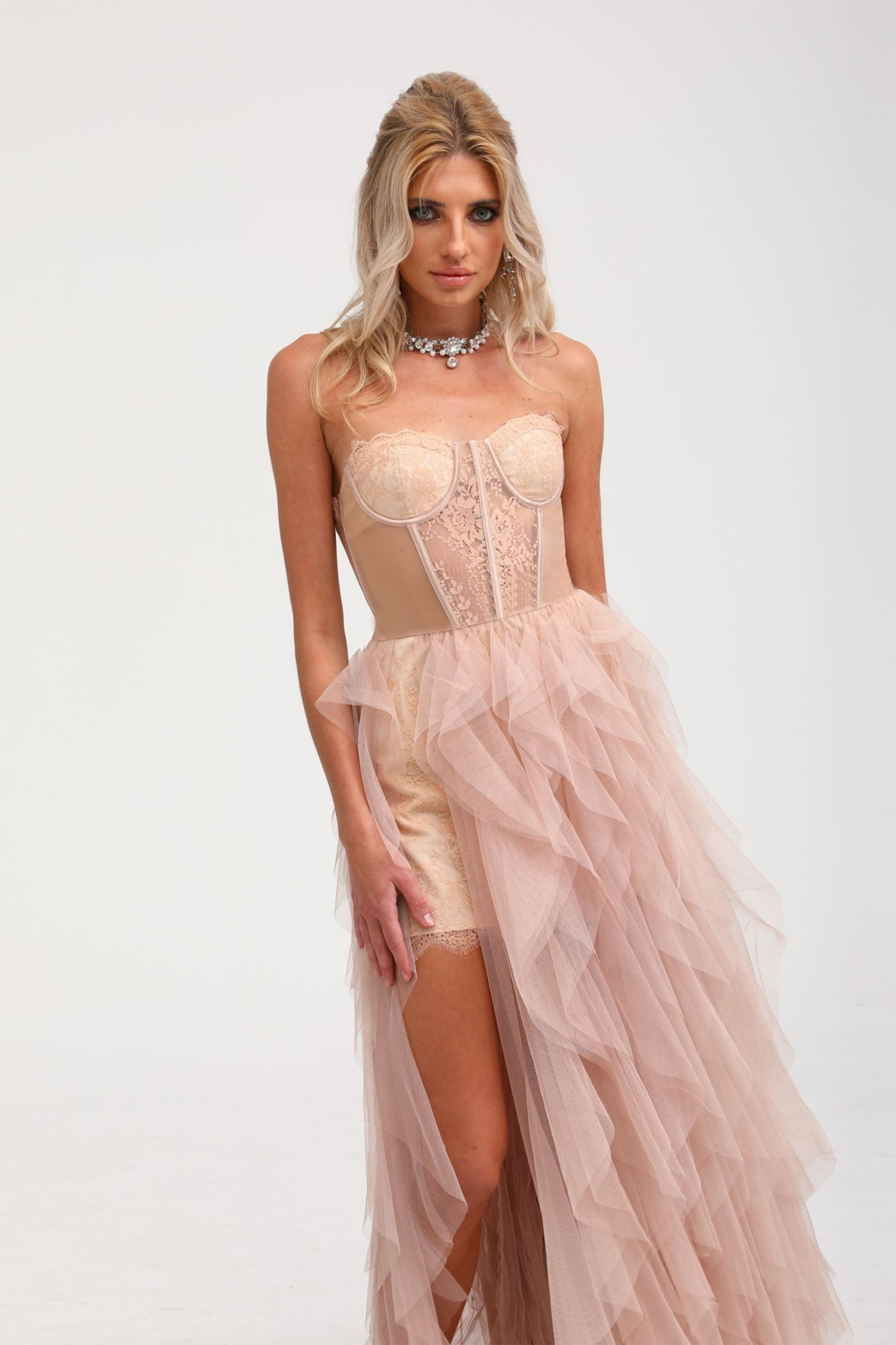 Eilís Pink Bustier Mesh Maxi Dress (Final Sale-US Only)