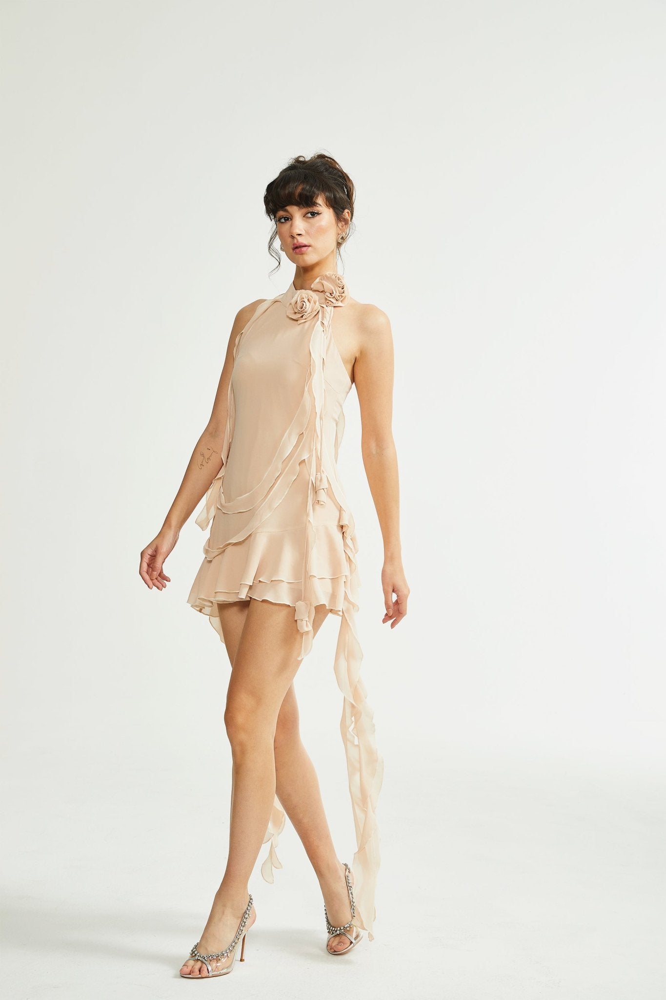 Eloisee flower asymmetrical mini dress