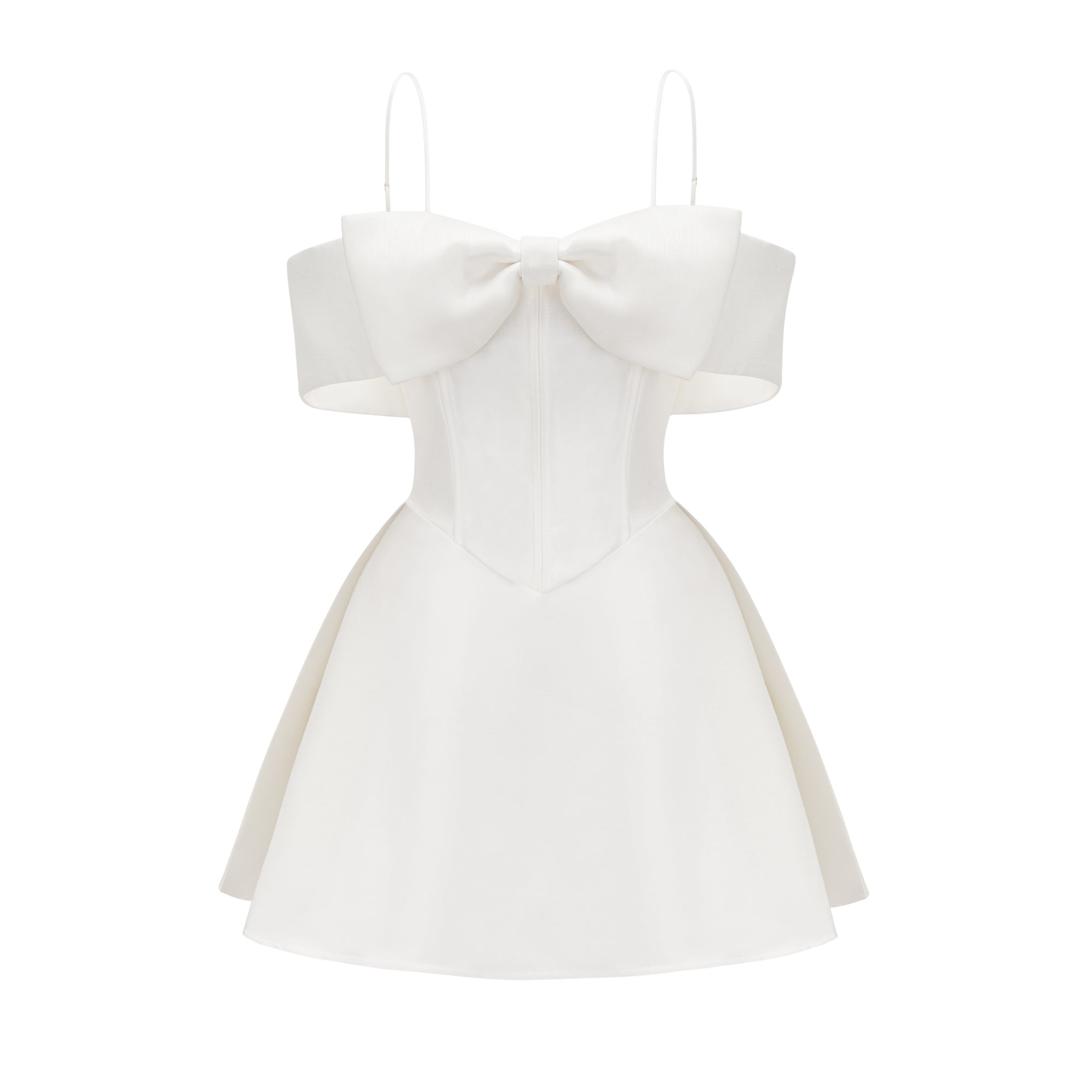 Elva white bowknot flared mini dress