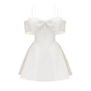 Elva white bowknot flared mini dress - White