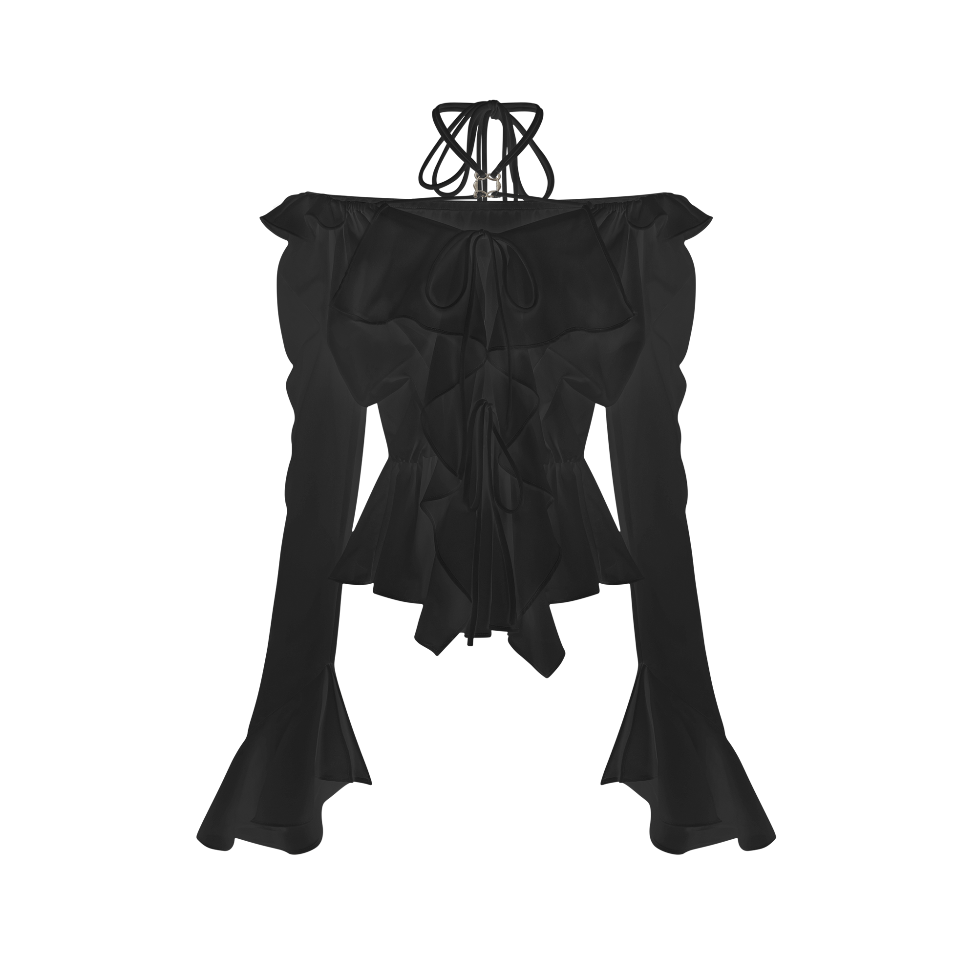 Fauve white ruffle strapless long-sleeve blouse (US Only)