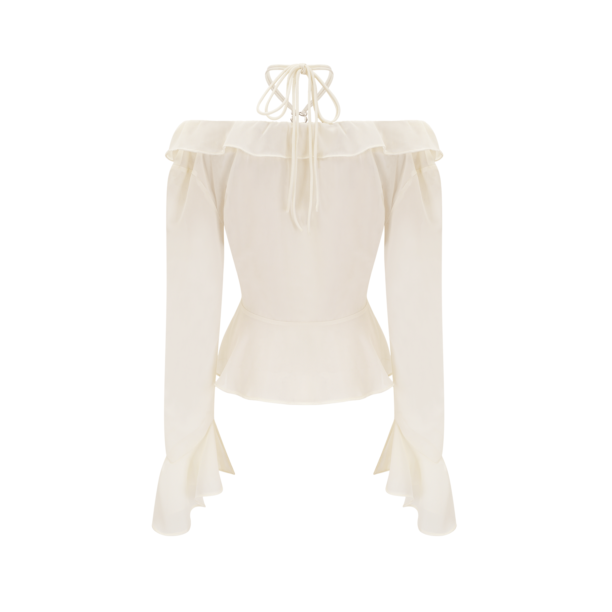 Fauve white ruffle strapless long-sleeve blouse (US Only)