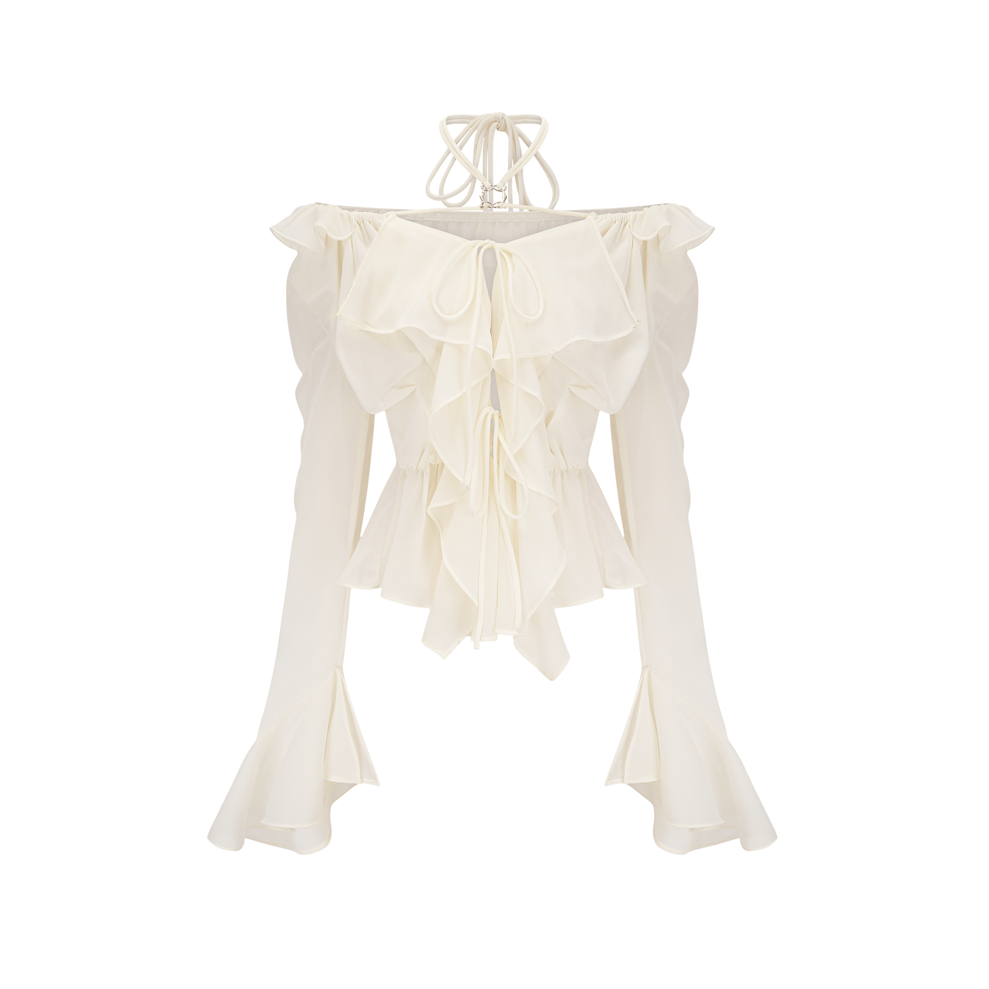 Fauve white ruffle strapless long-sleeve blouse (US Only)