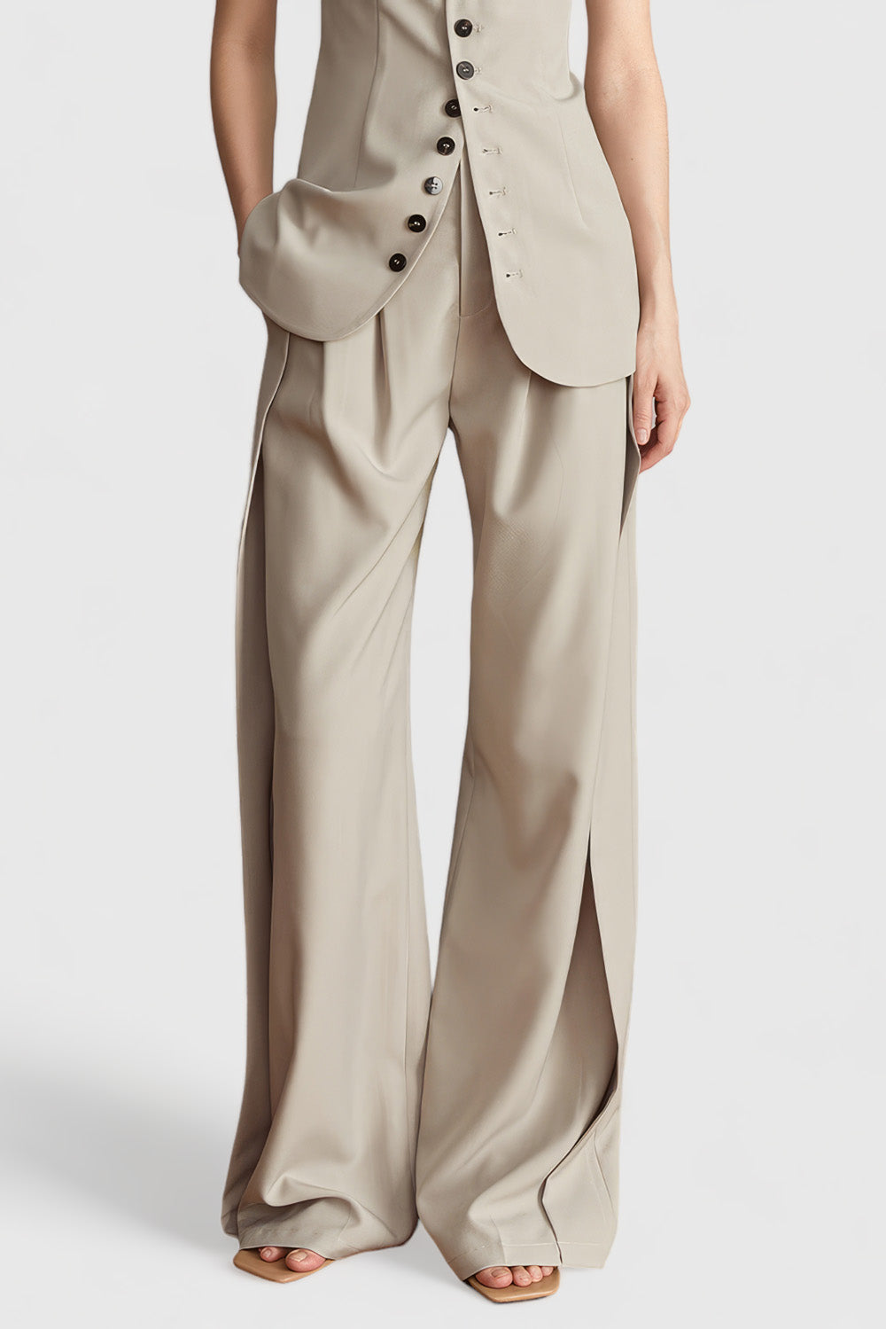 High Waisted Elegant Trousers - Beige