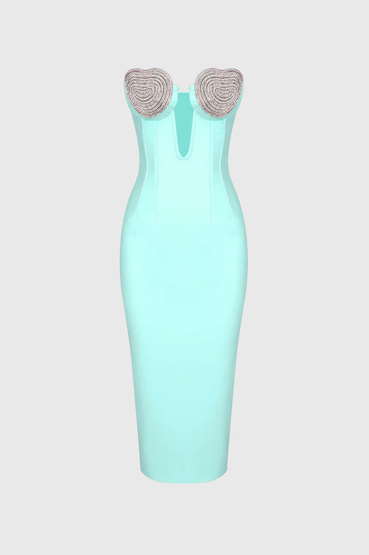 Bodycon Midi Dress with Applications - Turquoise