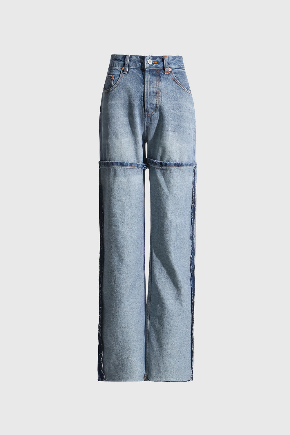 High Waisted Jeans with Stitching Details - Blue