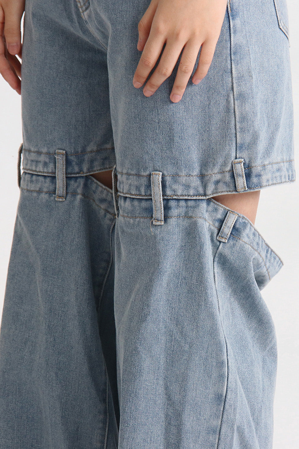 High Waisted Jeans with Back Cuts - Washed Blue