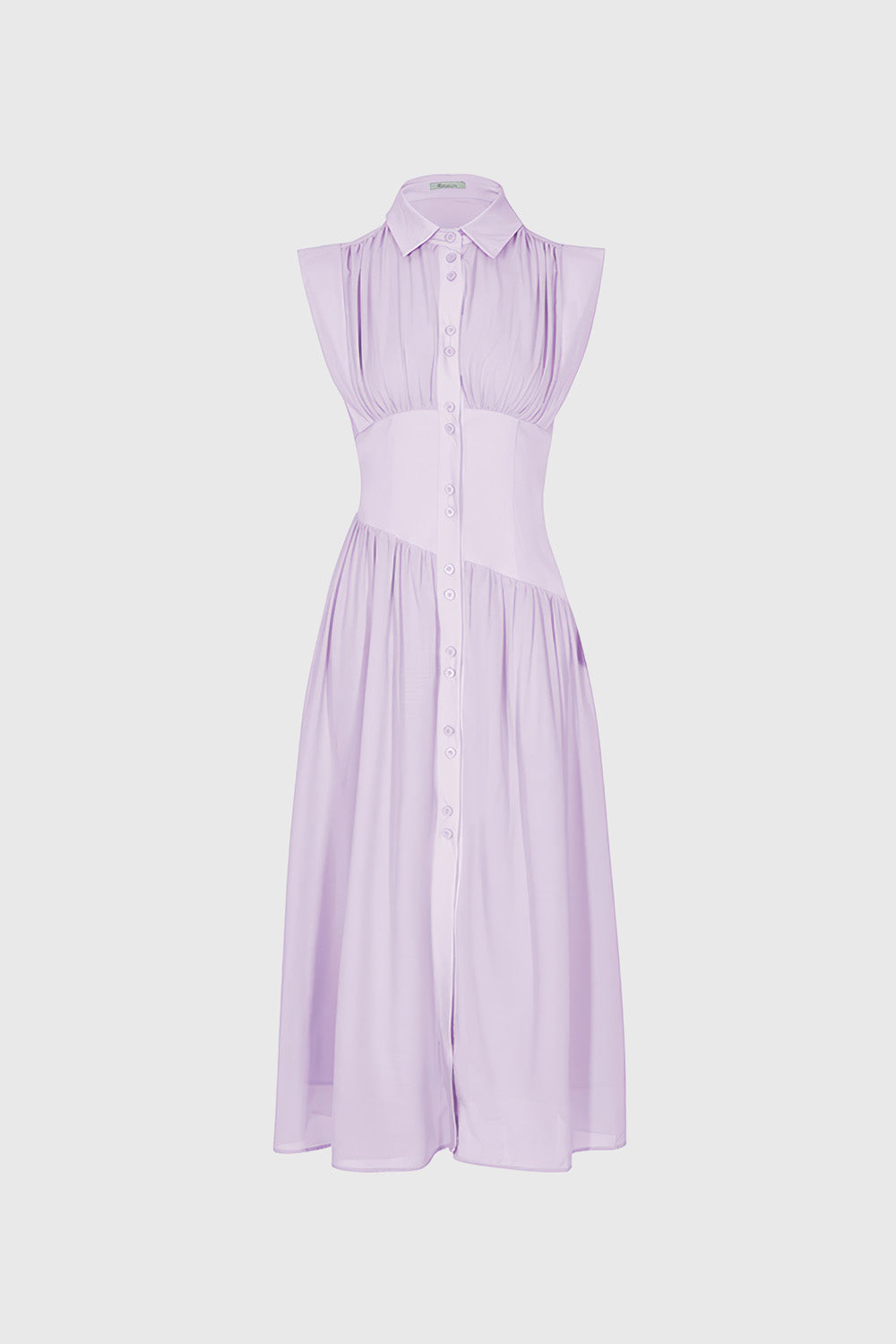 Buttoned Midi Dress With Long Sleeves - Purple