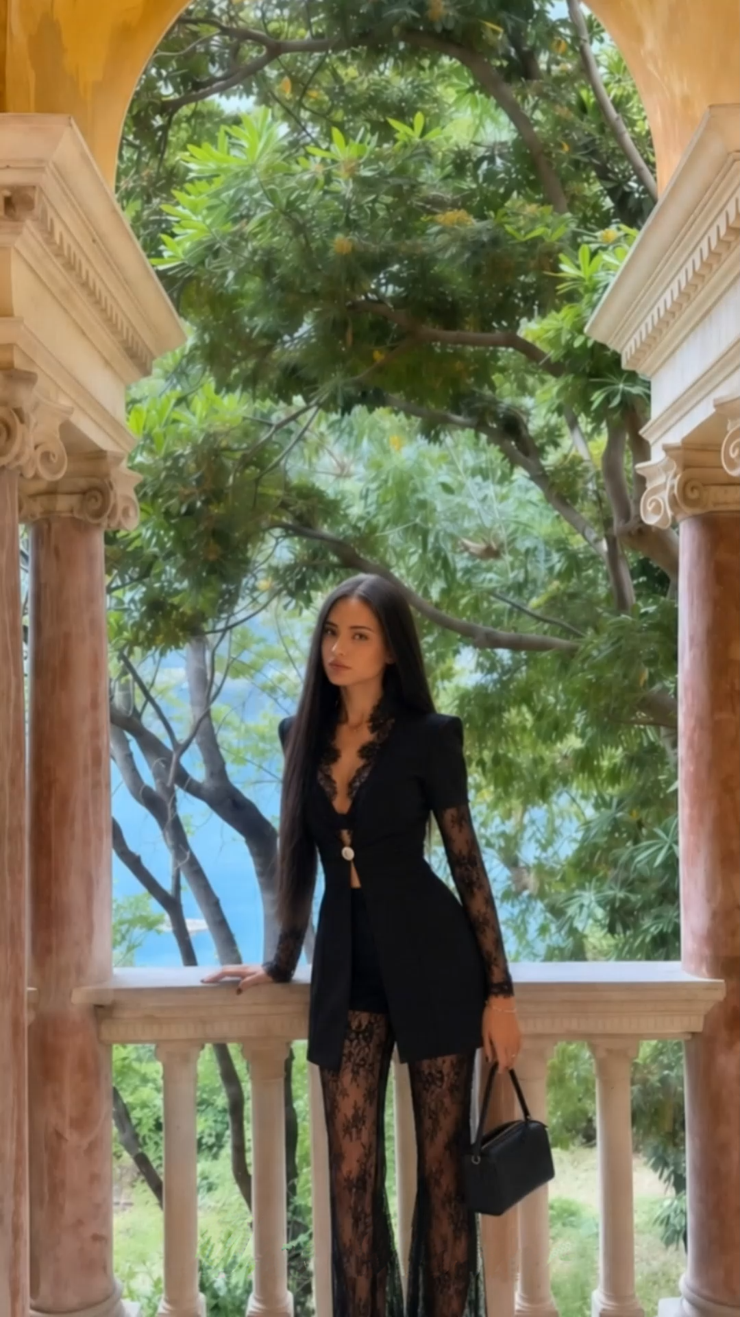florbela black lace panel blazer & trouser set