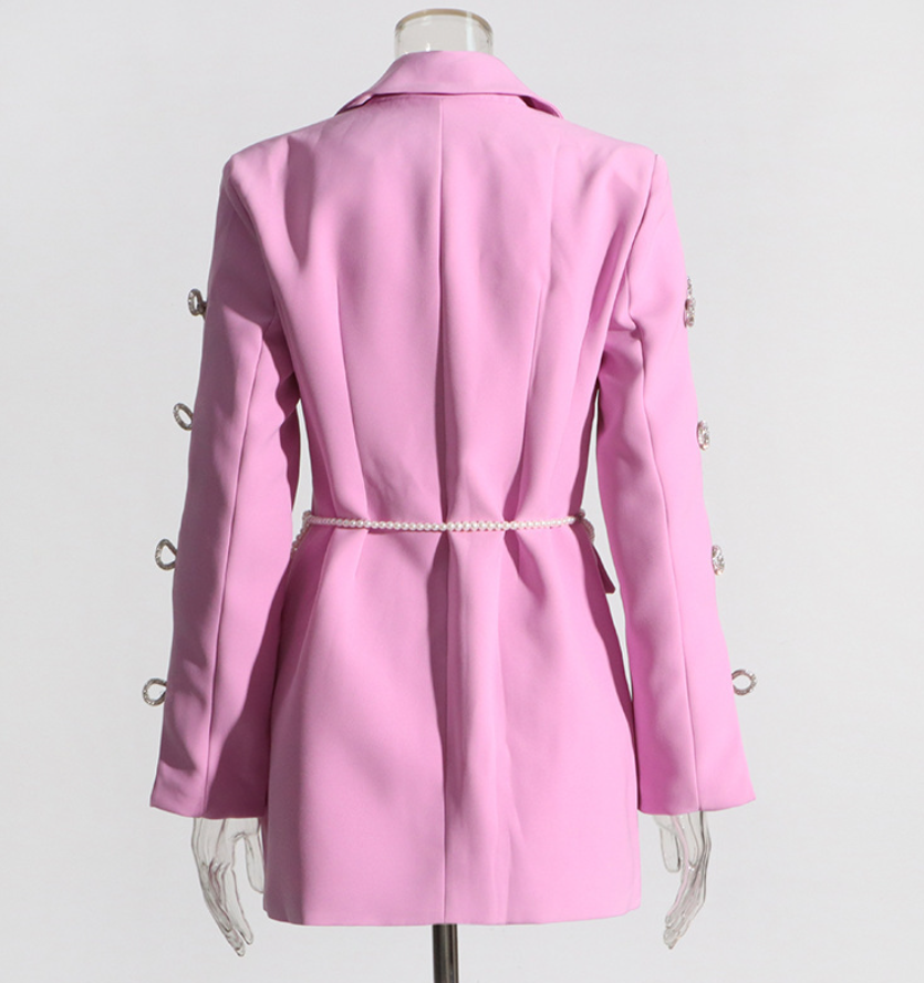 Blazer Dress with Sleeve Cuts - Pink