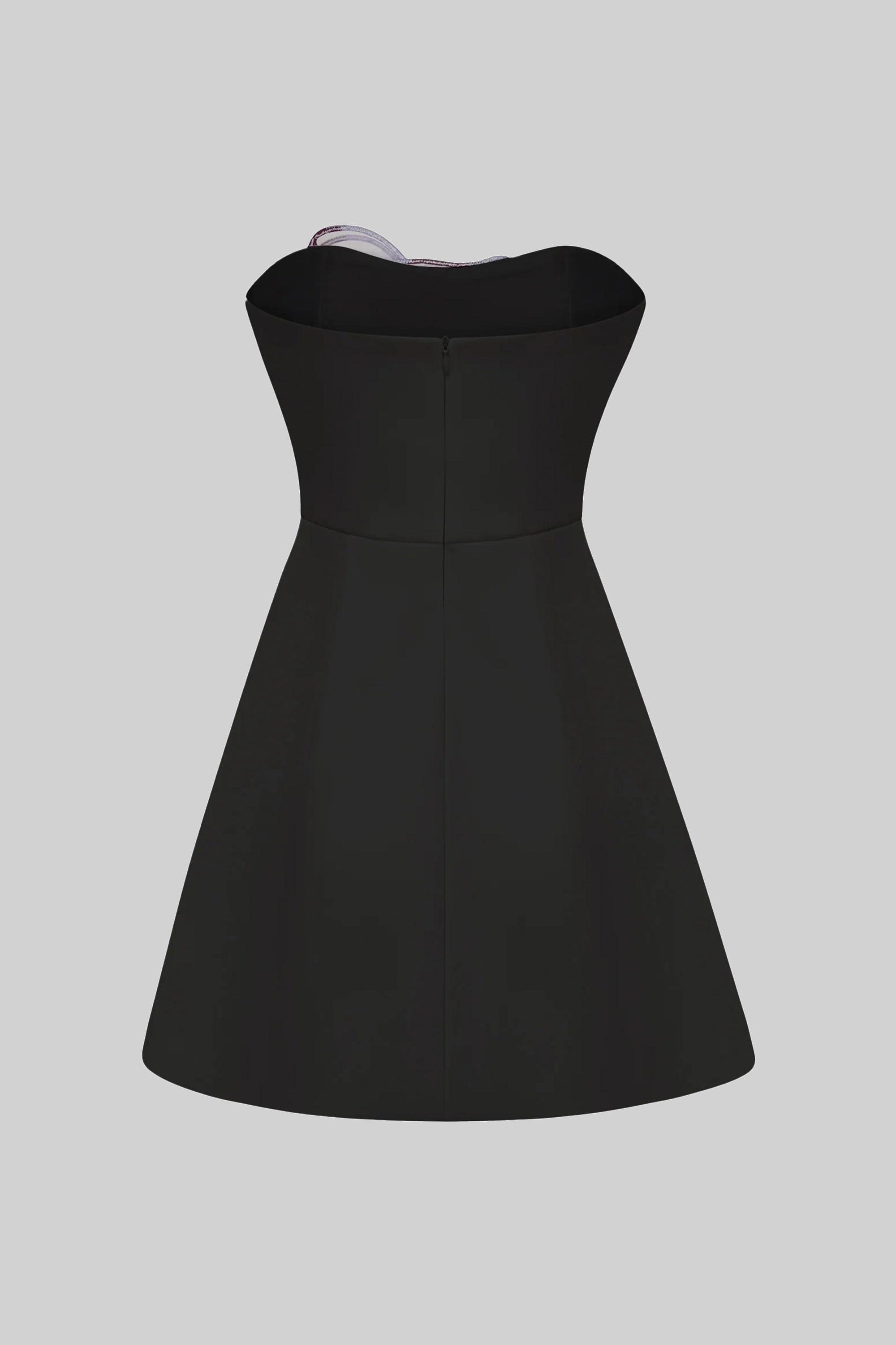 Strapless Mini Dress With 3D Iris Floral Appliqué - Black