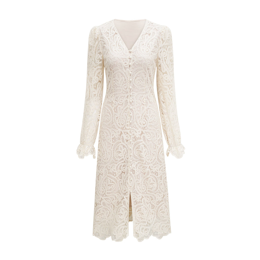 Galatea white lace long-sleeve dress