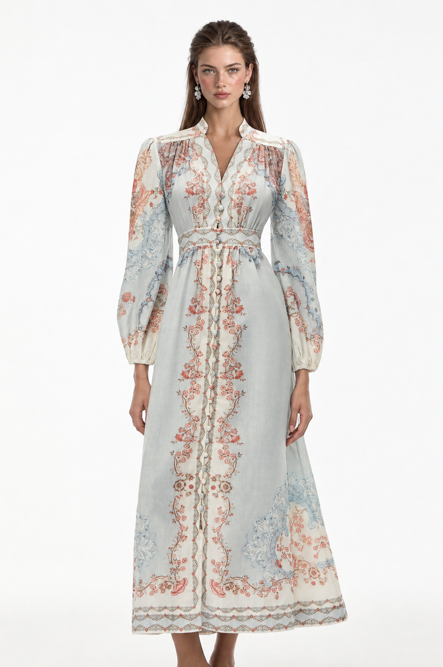 Grace Blue Floral Print Maxi Dress