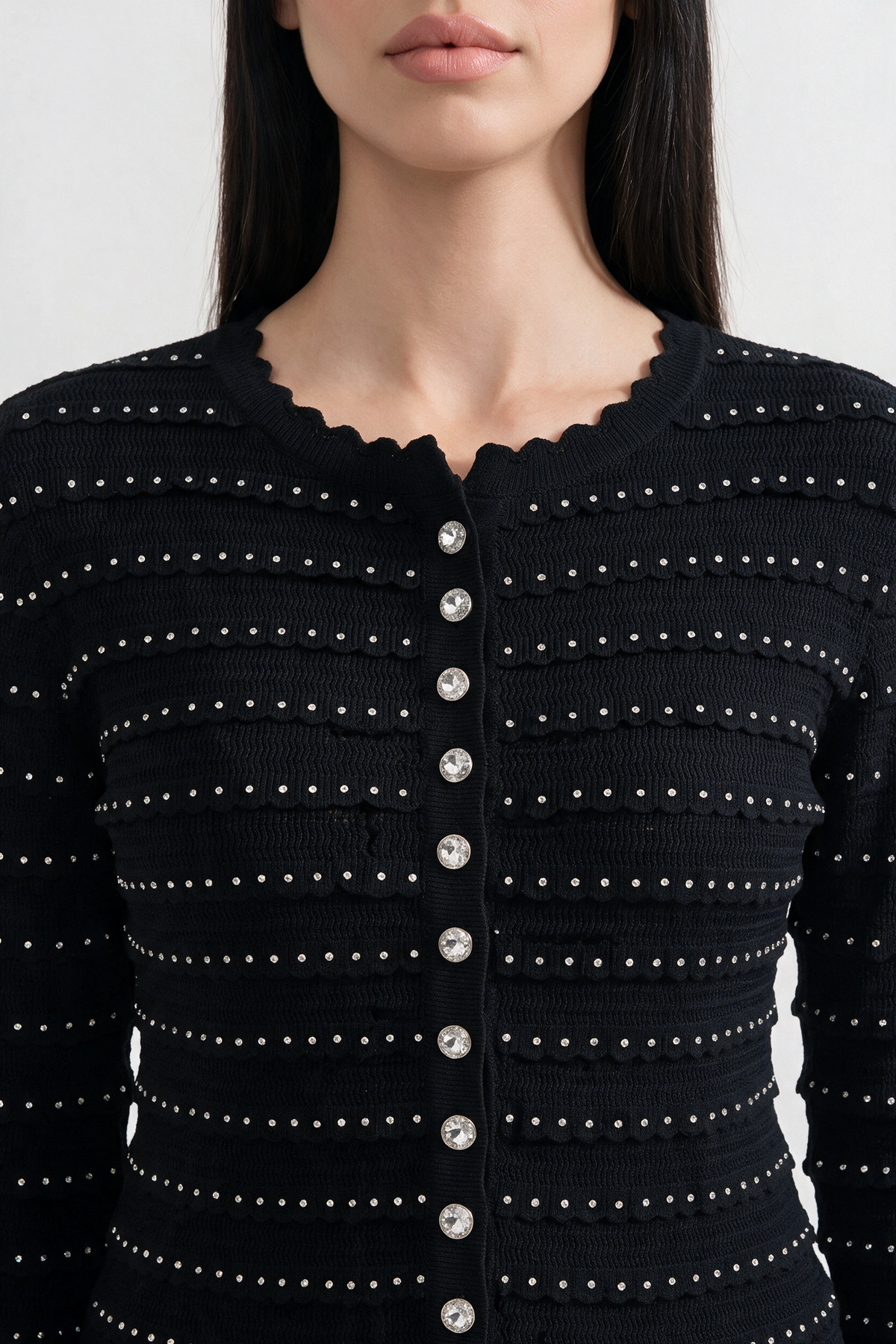 Knit Co-Ord Set With Pointelle Stripe Texture - Black