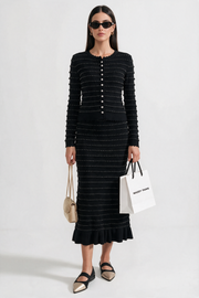 Domitille Black Knit Co-Ord Set With Pointelle Stripe Texture And Sparkling Embellishments