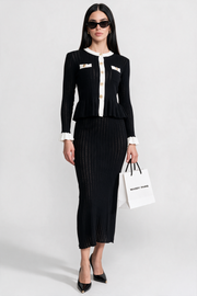 Maelle Black Pointelle Knit Midi Co-Ord with Contrast Trim