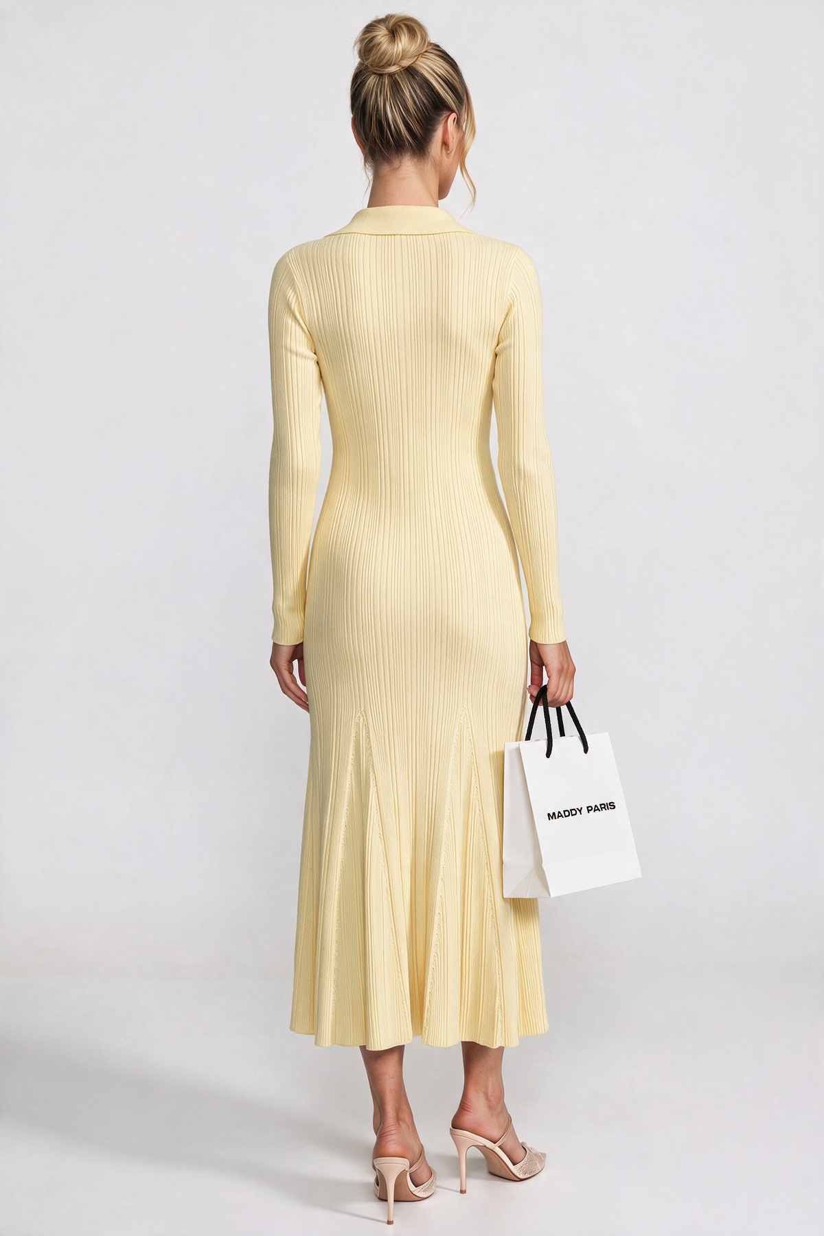 Long-Sleeve Button-Front Knit Maxi Dress With Patch Pockets - Yellow