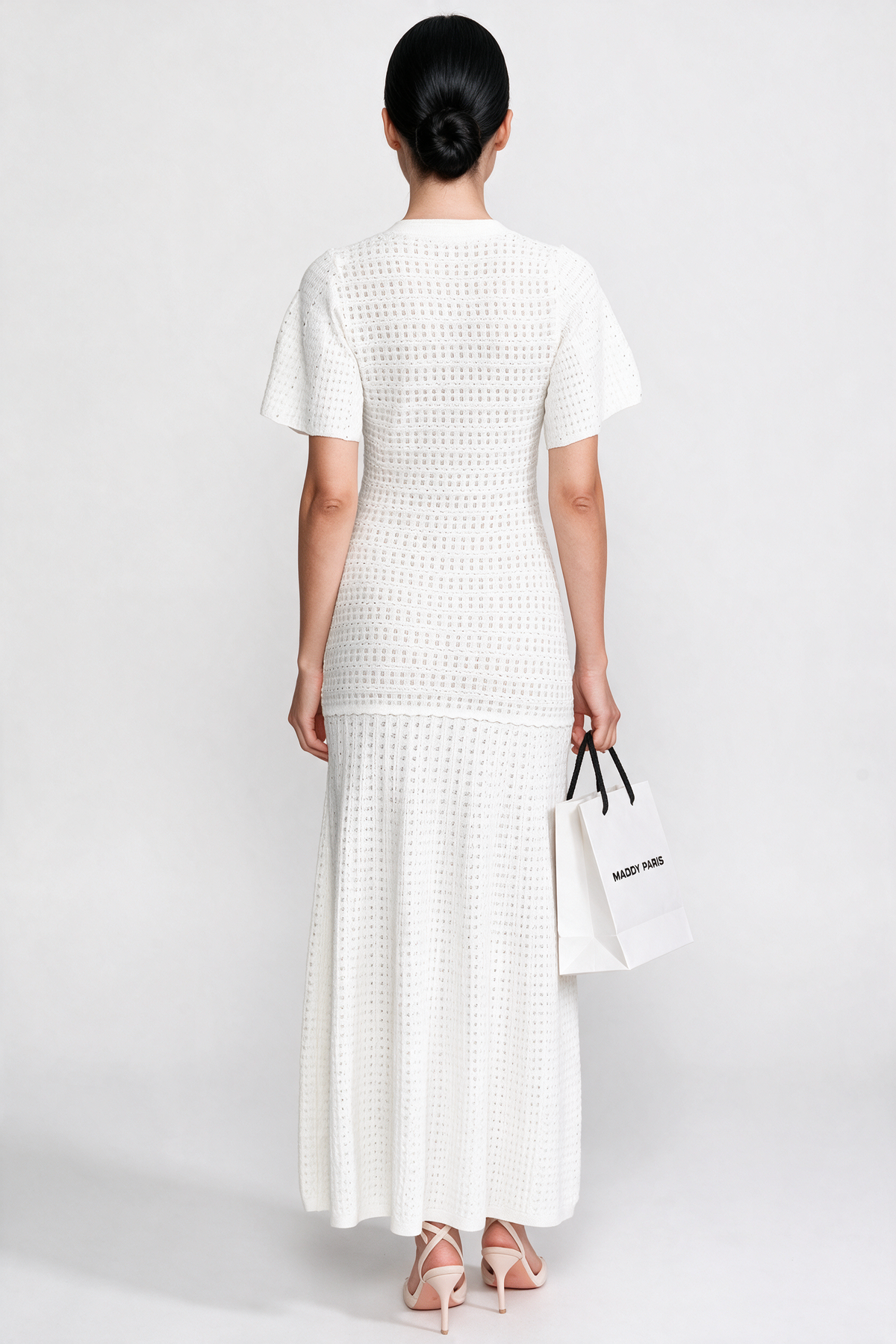Short Sleeve Shimmer Knit Dress - White