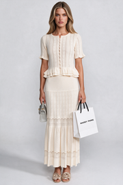 Romane Ivoire Two-Piece Knit Co-Ord Set With Ruffled Waist